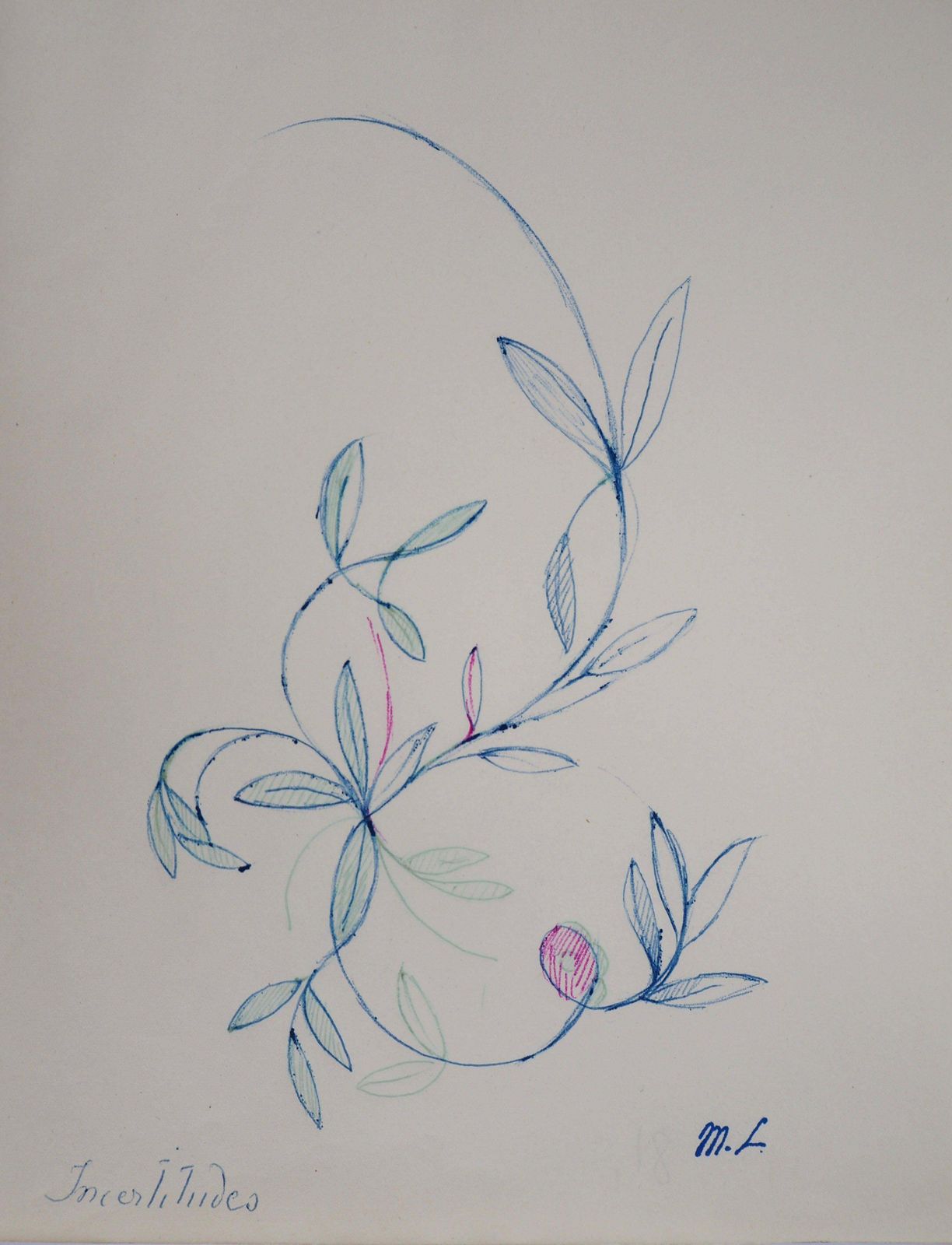 Marie Laurencin Floral Ornament   Original Ink Drawing, 19531953 photo 1615.0