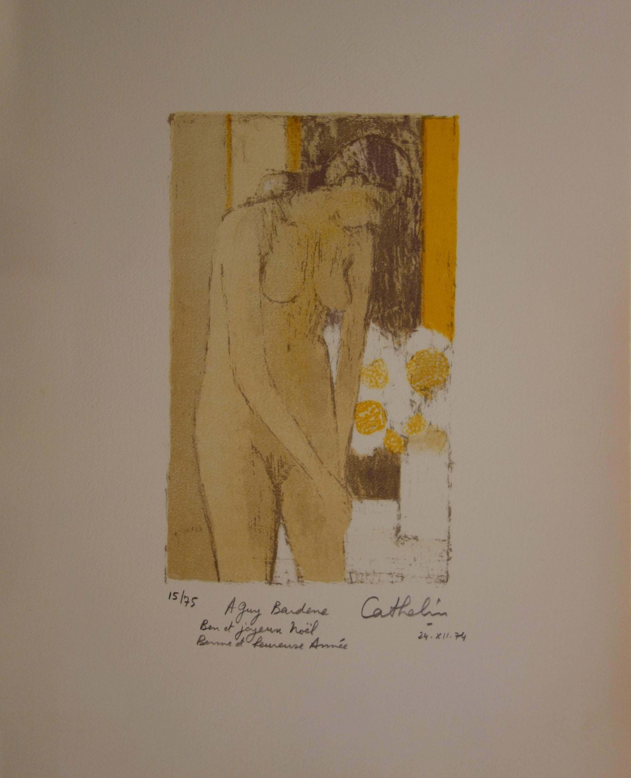 Bernard Cathelinnude With Bouquet Of Flowers   Handsigned Lithograph /75ex   Mourlot 1974