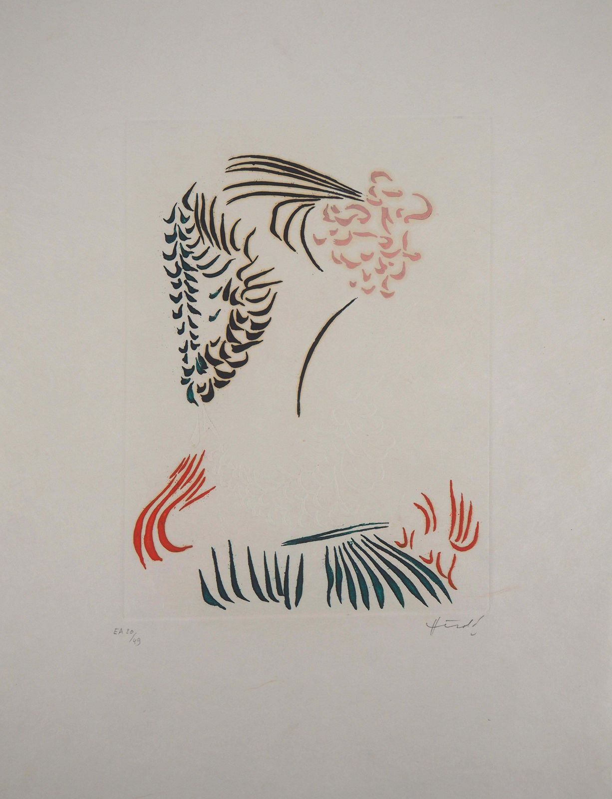 Jacques Heroldlady With A Lilac Necklace   Original Color Etching And Aquatint 1975