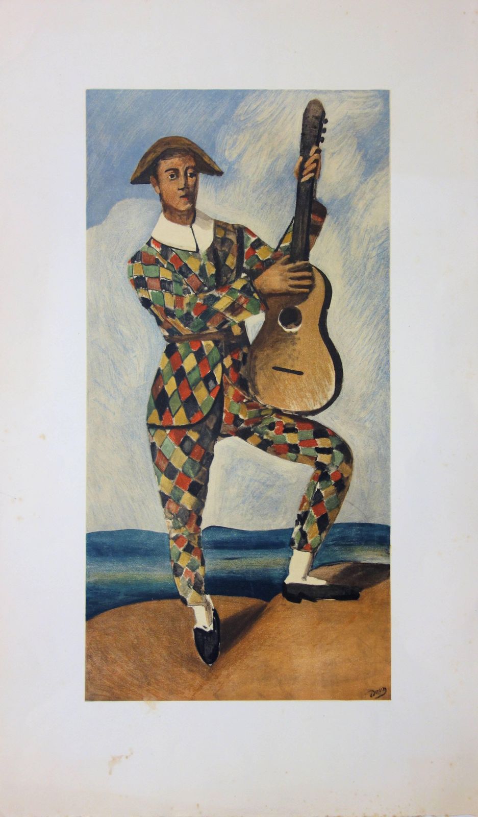 (After) André Deraintribute To Picasso : Musician Harlequin   Lithograph   C. 1950 photo for sale