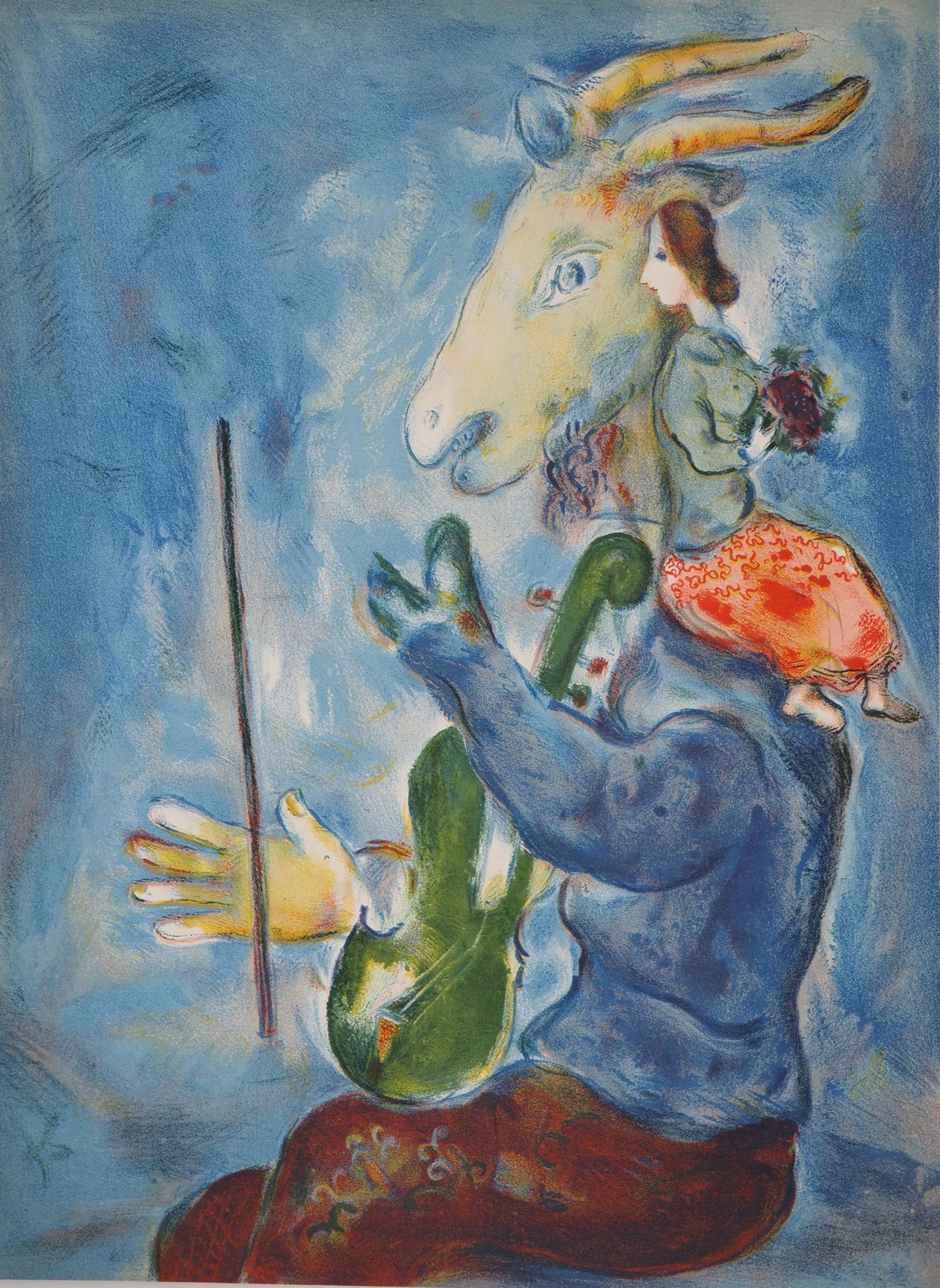 Marc Chagallspring : Goat Playing Violin And Woman With Bouquet   Lithograph (Mourlot 1938)1938