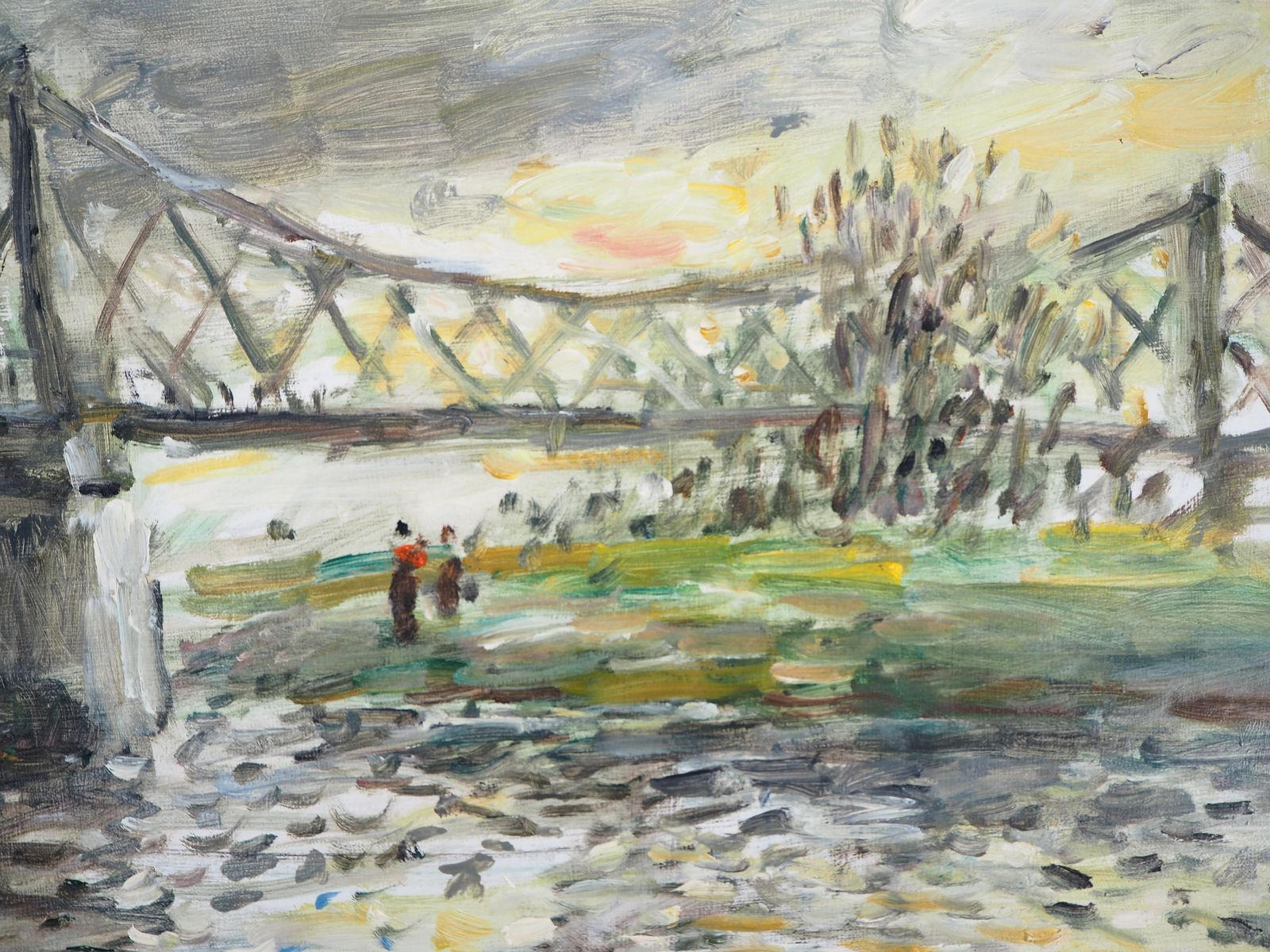 Jean Jacques Renenormandy : Rouen, Sunset Near The English Bridge   Oil On Canvas, Hansigned photo 1020.0