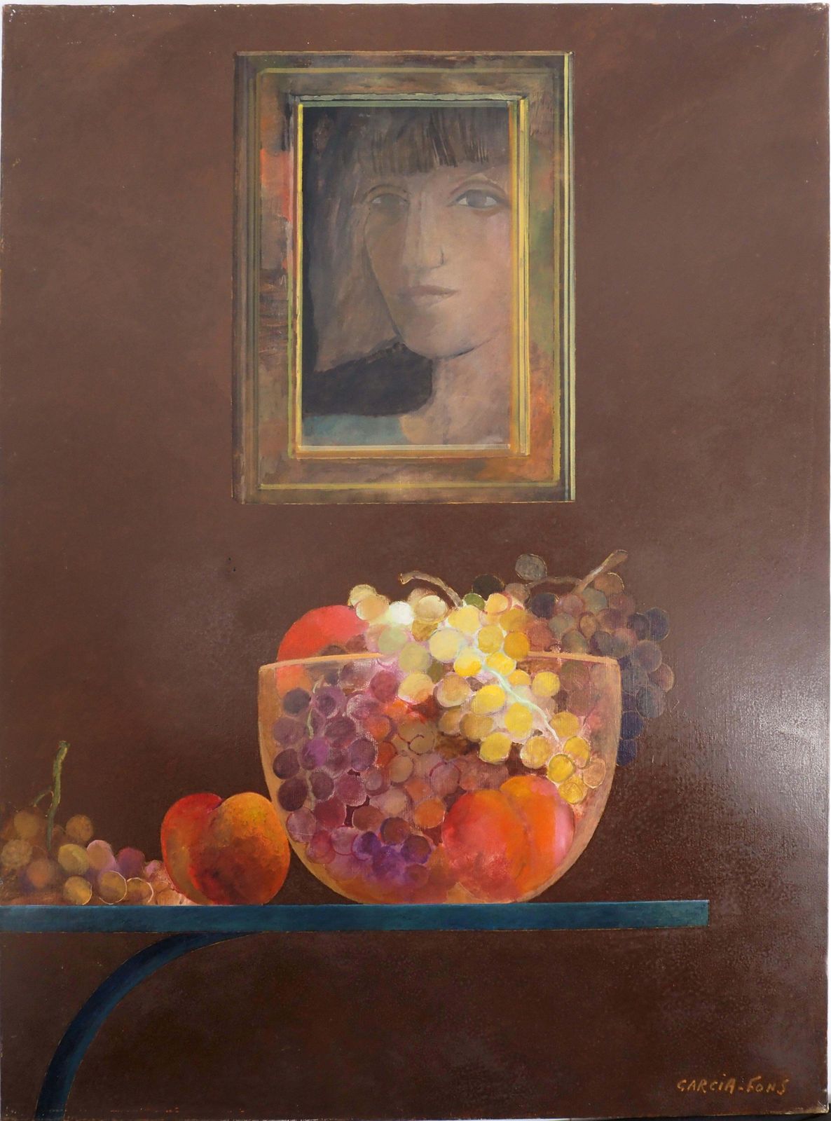 Pierre Garcia Fonsportrait : Fruit And Mirror   Original Oil On Canvas, Signed 1989