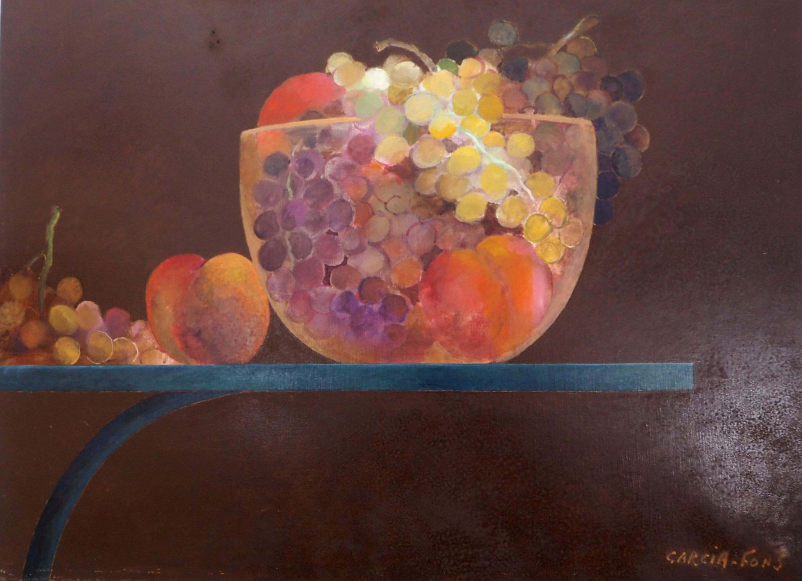 Pierre Garcia Fonsportrait : Fruit And Mirror   Original Oil On Canvas, Signed 1989 photo vinterior