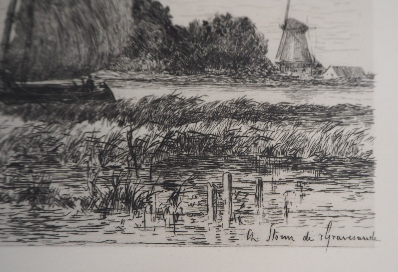 Carel Nicolaas Storm Van's Gravensandefisherman Boats On The Scheldt   Original Etching photo furniture