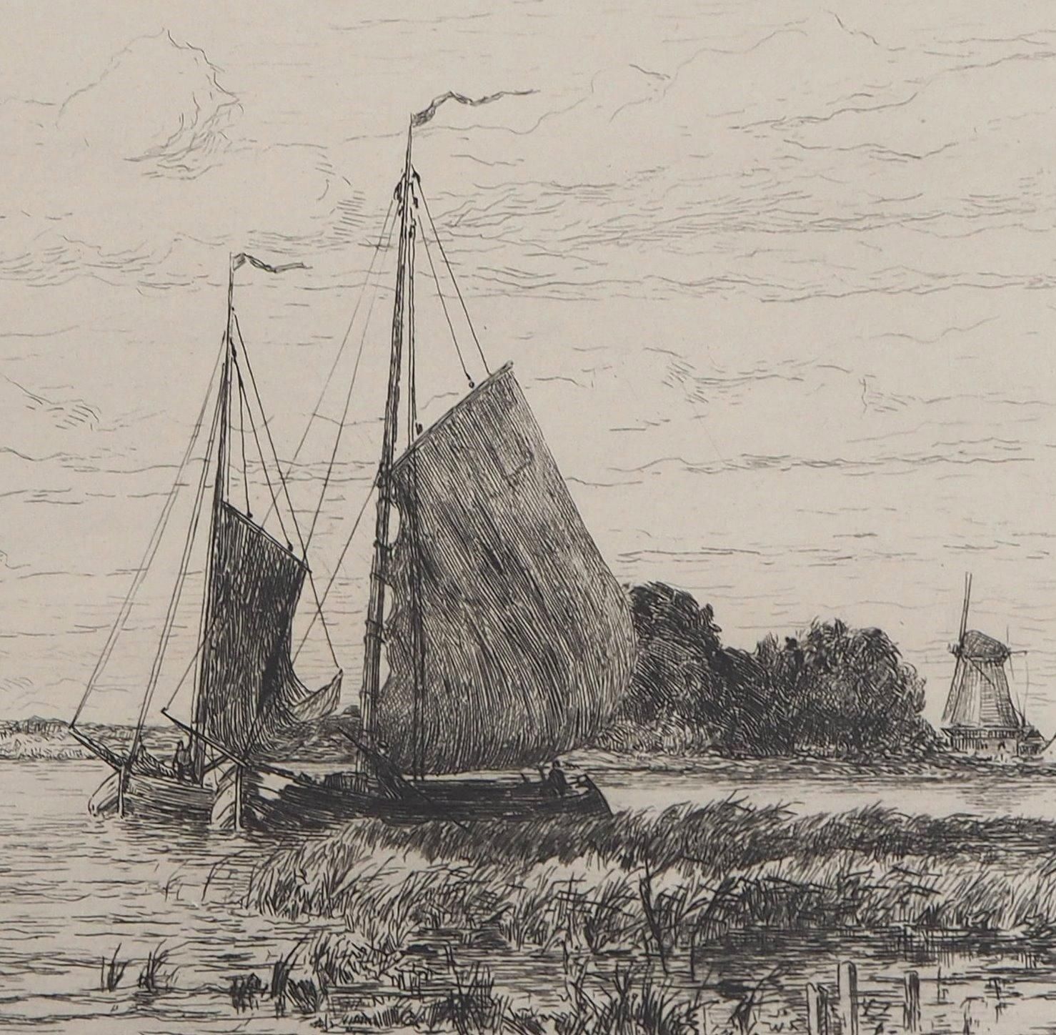 Carel Nicolaas Storm Van's Gravensandefisherman Boats On The Scheldt   Original Etching photo 170.0
