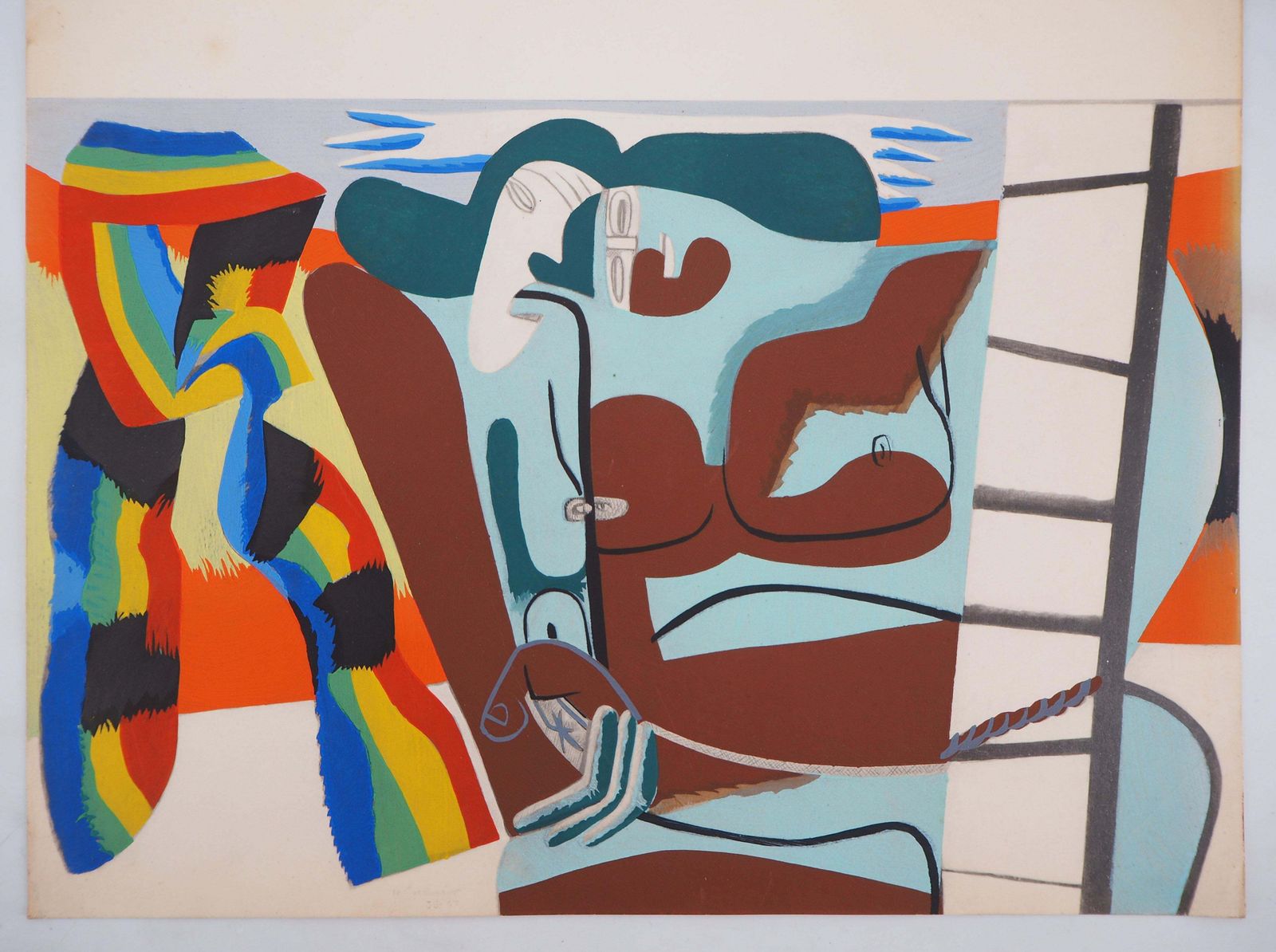 Le Corbusierpride : Two Women With Rainbow Scarf   Lithograph And Watercolor Stencil1938
