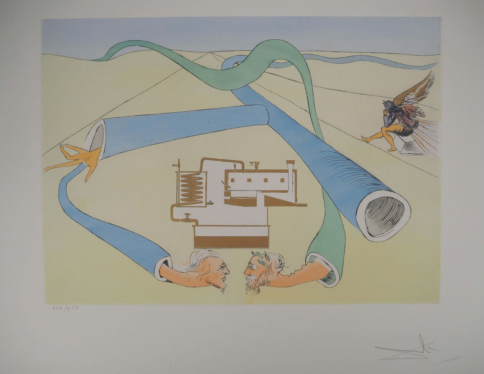 Salvador Dalí­Tribute To Da Vinci : Oil Catalytic Cracker   Original Etching Handsigned1975 photo furniture
