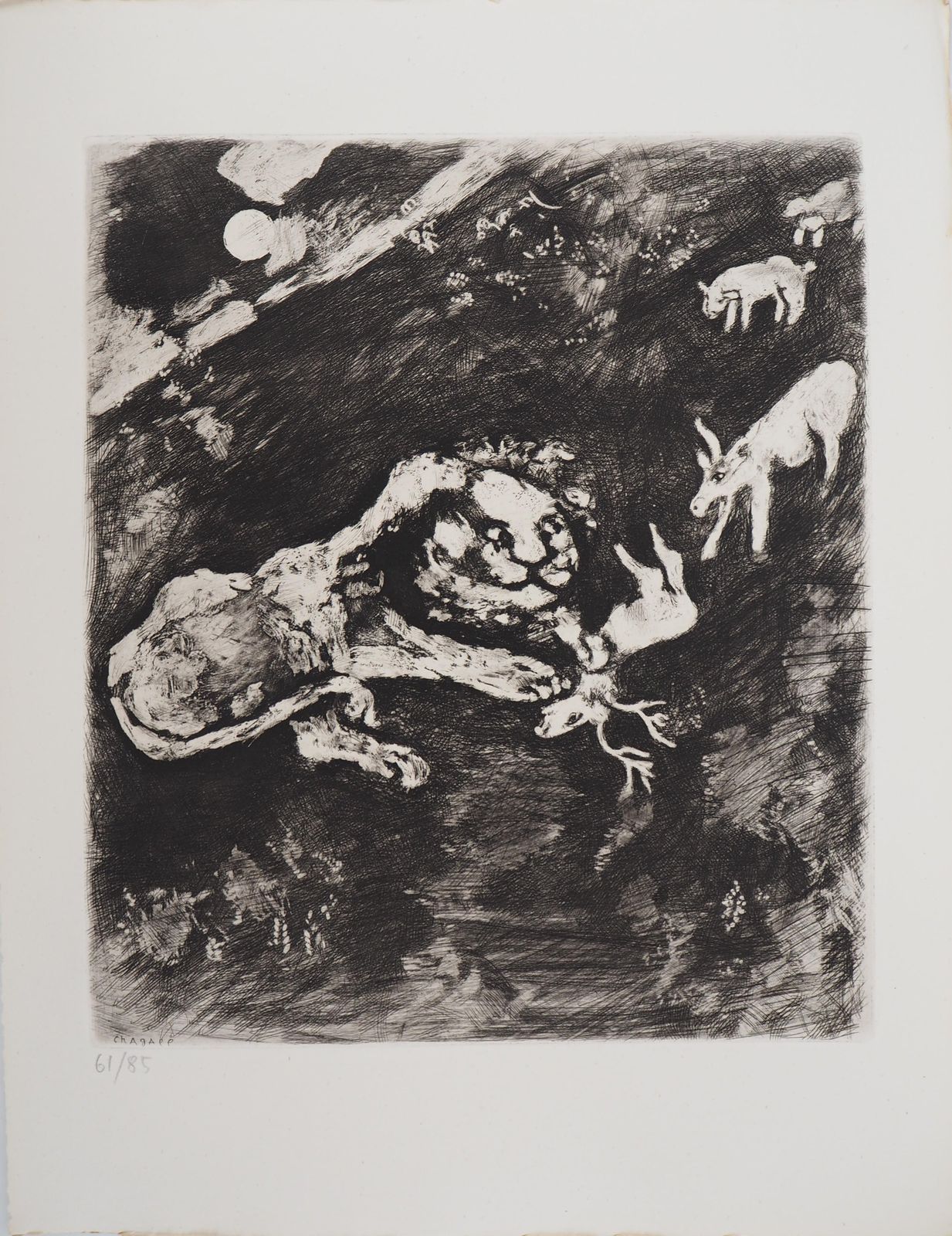 Marc Chagallthe Goats And The Lion   Original Etching   Ref. Sorlier #1981952
