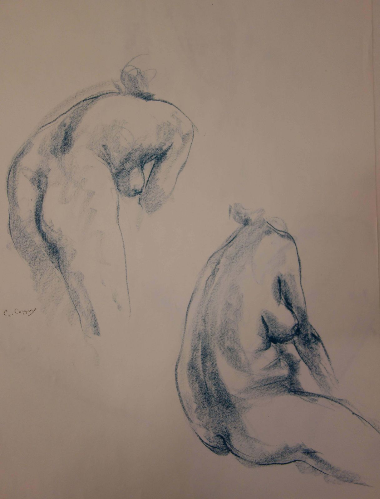 Gaston Coppenstwo Studies Of A Nude Profile   Original Signed Charcoals Drawing photo for sale