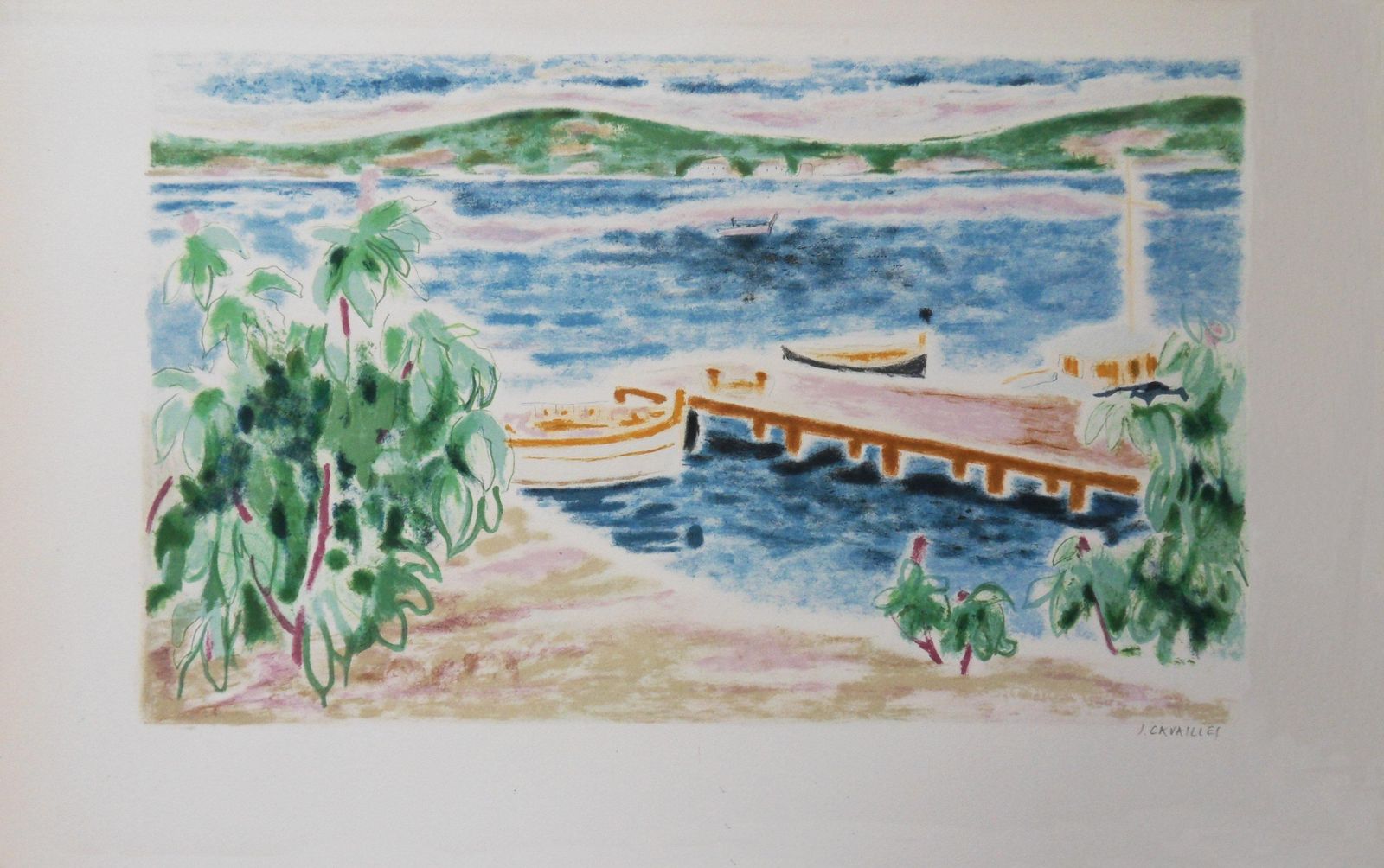 Jules Cavaillesswitzerland : View On The Lake   Original Lithograph, Handsigned