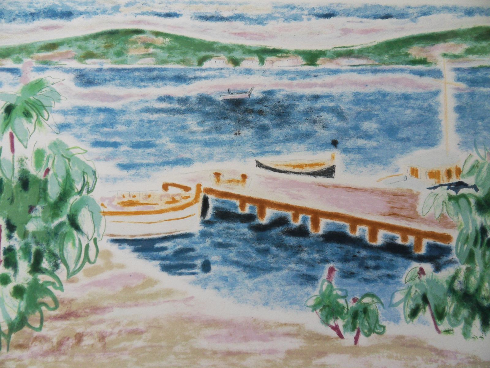 Jules Cavaillesswitzerland : View On The Lake   Original Lithograph, Handsigned photo furniture
