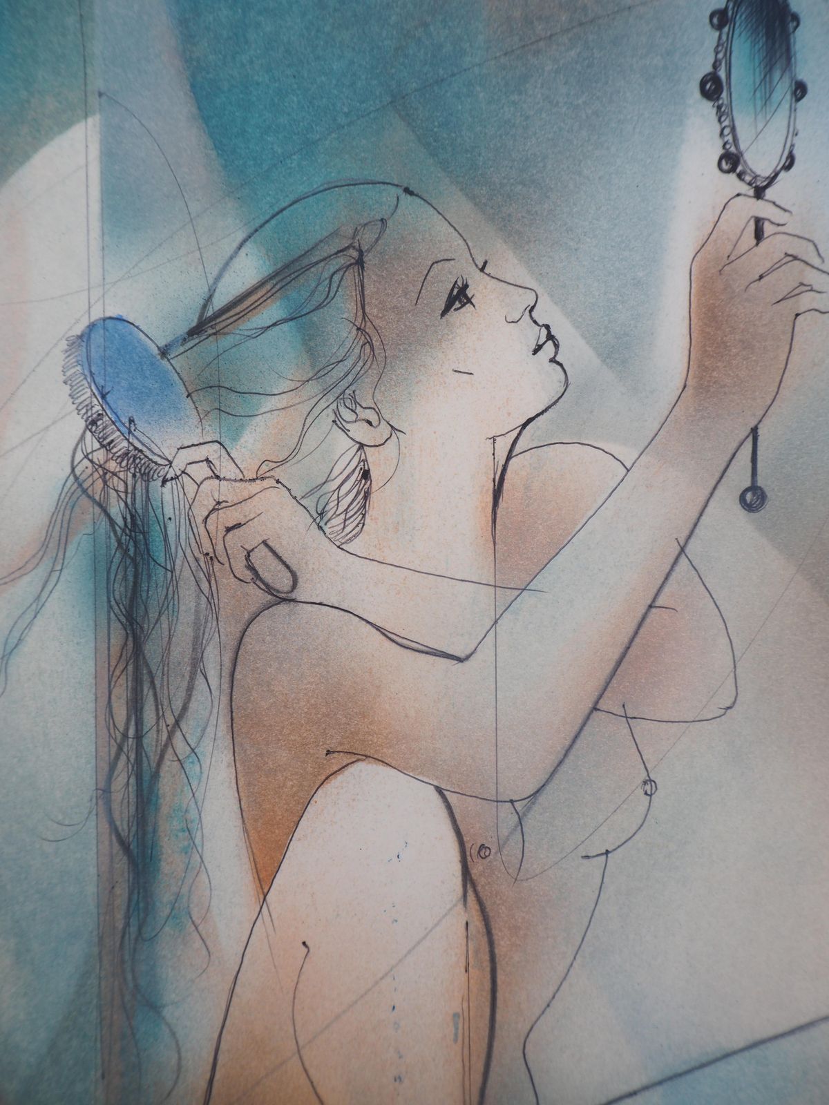 Jean Baptiste Valadieyoung Woman And White Horse   Original Watercolor, Handsigned photo buy