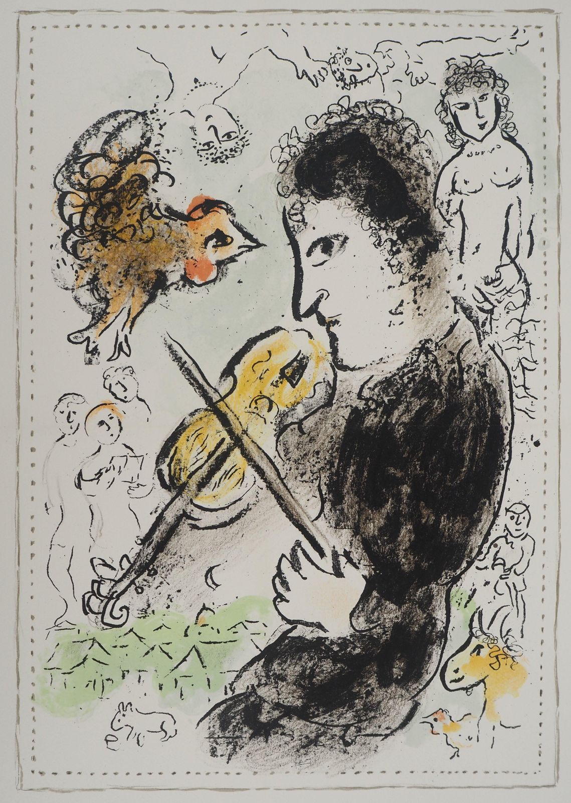 Marc Chagallviolin Player With A Rooster   Original Lithograph (Mourlot #1000)1982 photo for sale