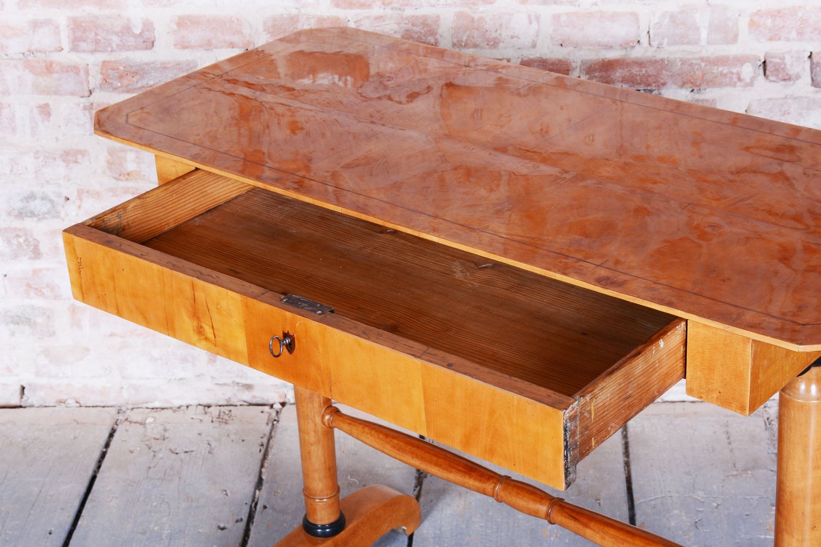 Restored Biedermeier Writing Desk, Spruce, Maple Veneer, Austria, 1830s photo buy