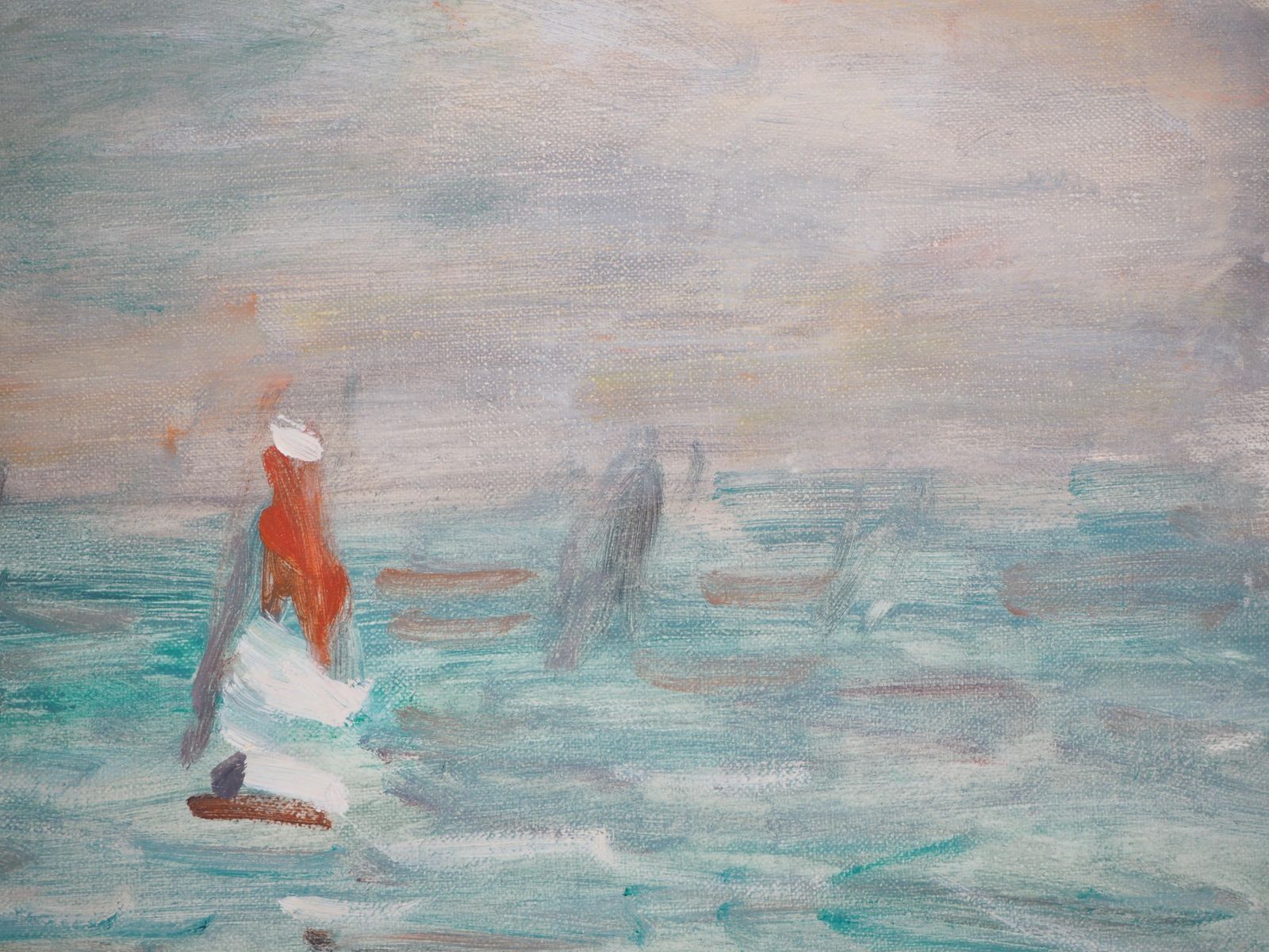 Jean Jacques Reneseascape : Animated Beach In Normandy   Oil On Canvas Hansigned photo 1020.0