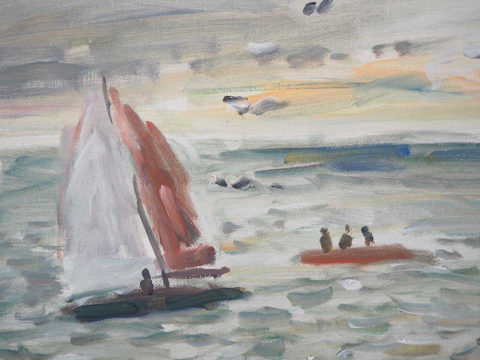 Jean Jacques Renesailboat In Brittany   Original Oil On Canvas Hansigned photo furniture