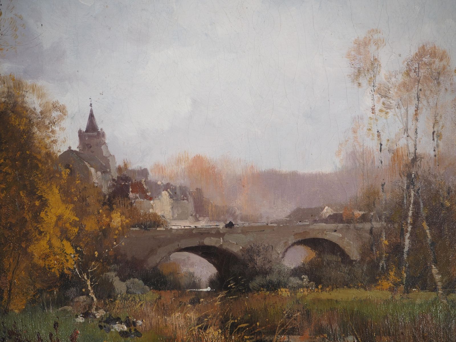 Eugene Galien Lalouenormandy, Bridge Near A Village   Original Painting On Canvas   Signed photo vinterior