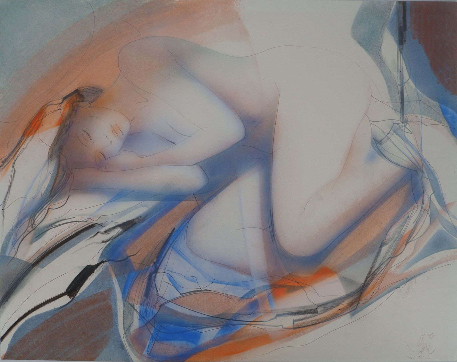 Jean Baptiste Valadiewarm Shadow : Asleep Nude   Original Watercolor, Handsigned