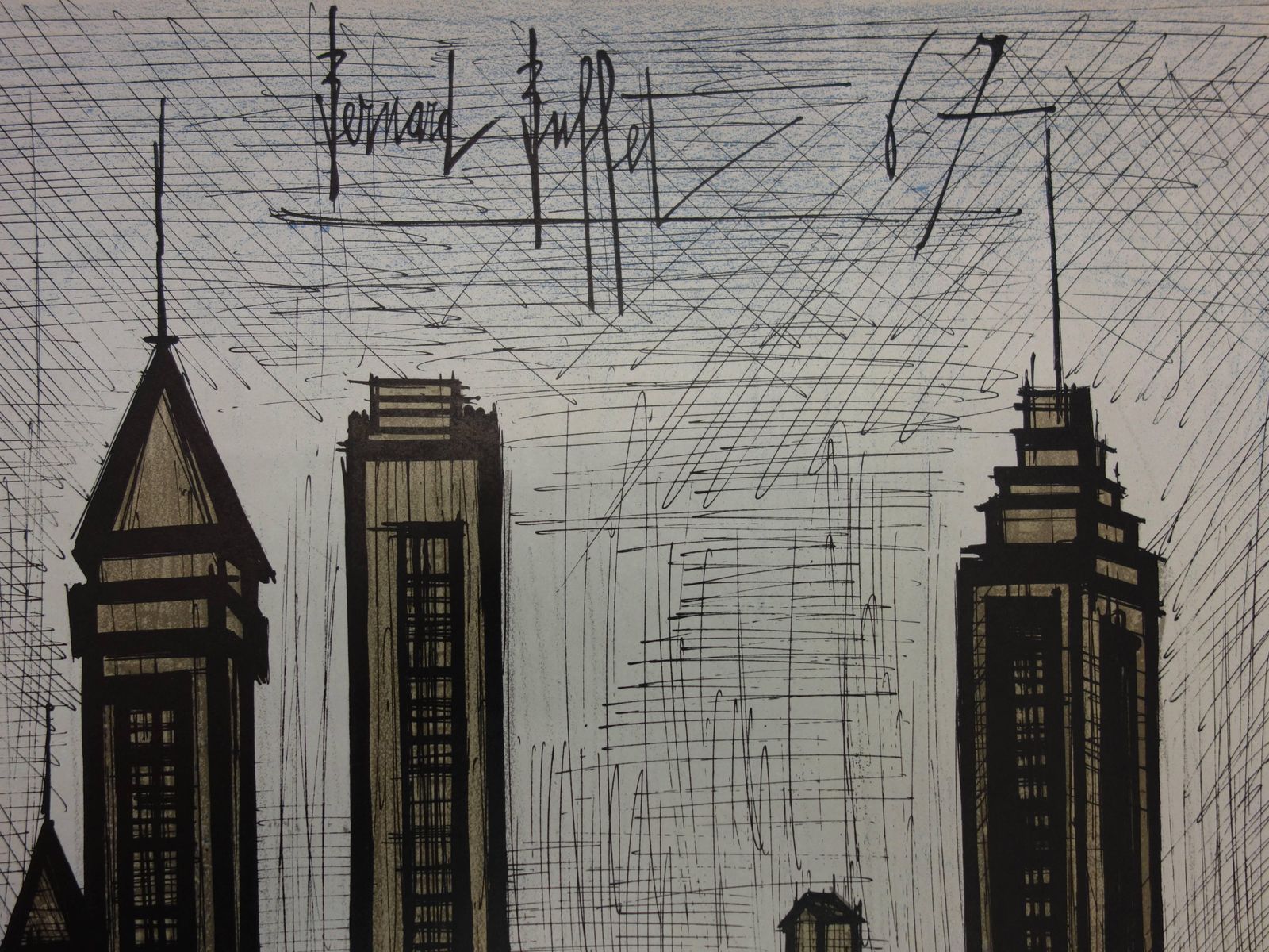 Bernard Buffetbuildings In New York   Original Lithograph   Mourlot 19671967 photo furniture