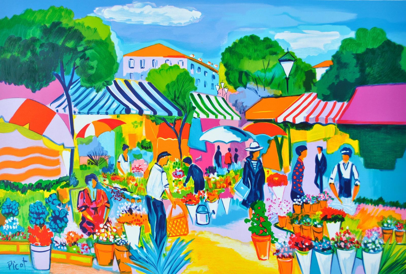 Jean Claude Picotfrench Riviera : Provençal Market   Original Lithograph, Handsigned & Ltd /2501982 photo furniture