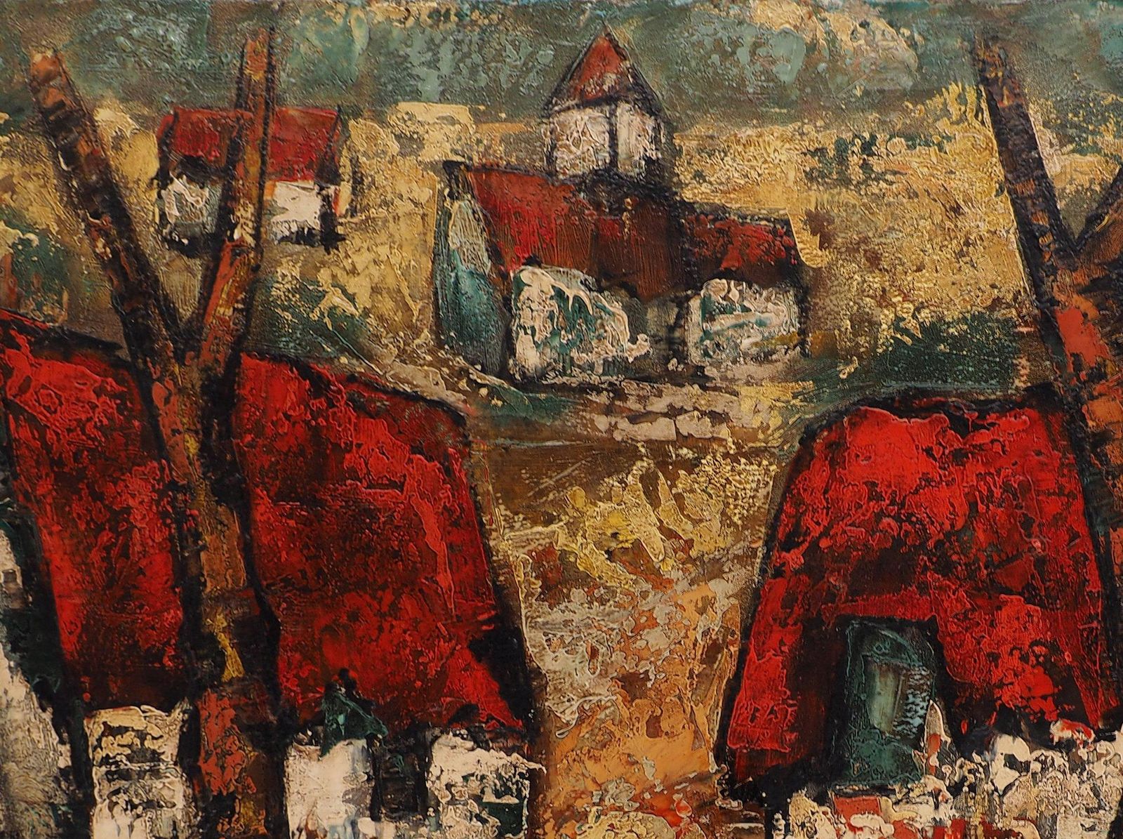 Henri D'antybrittany : Small Traditional Village   Original Oil On Canvas, Handsigned photo 1275.0