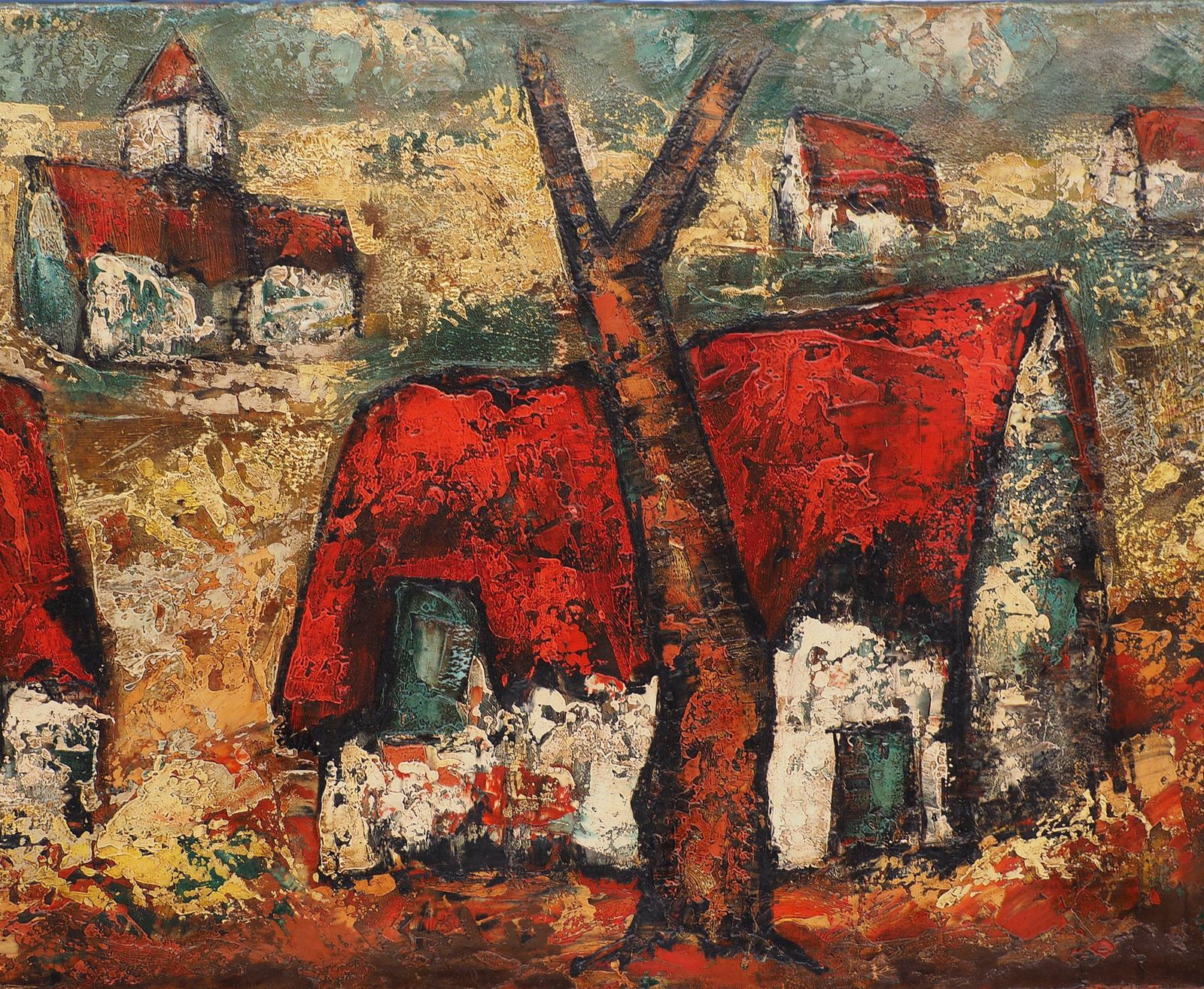 Henri D'antybrittany : Small Traditional Village   Original Oil On Canvas, Handsigned photo vinterior