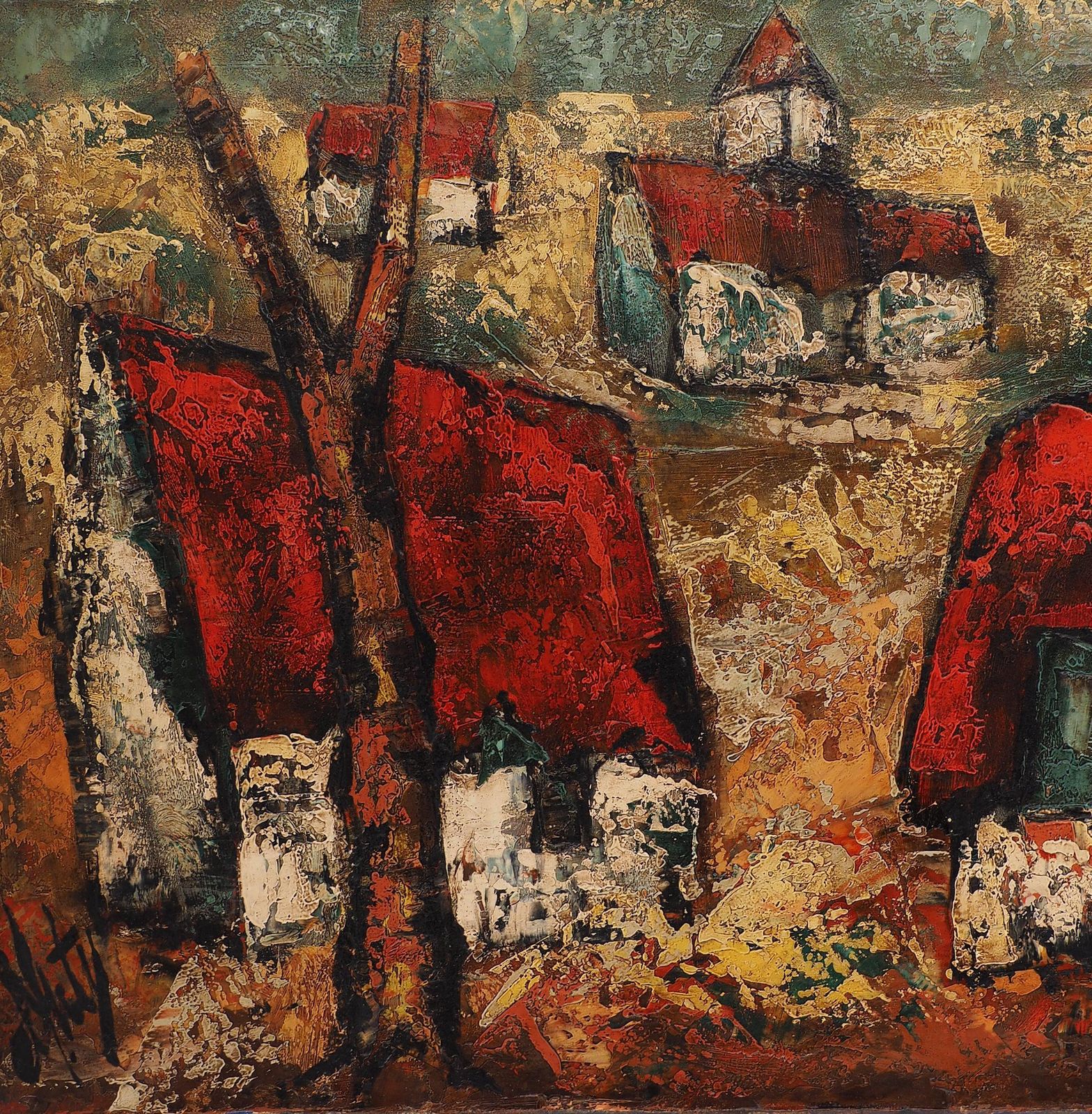 Henri D'antybrittany : Small Traditional Village   Original Oil On Canvas, Handsigned photo buy