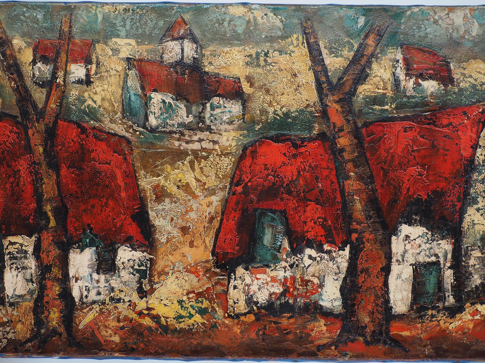 Henri D'antybrittany : Small Traditional Village   Original Oil On Canvas, Handsigned photo vintage