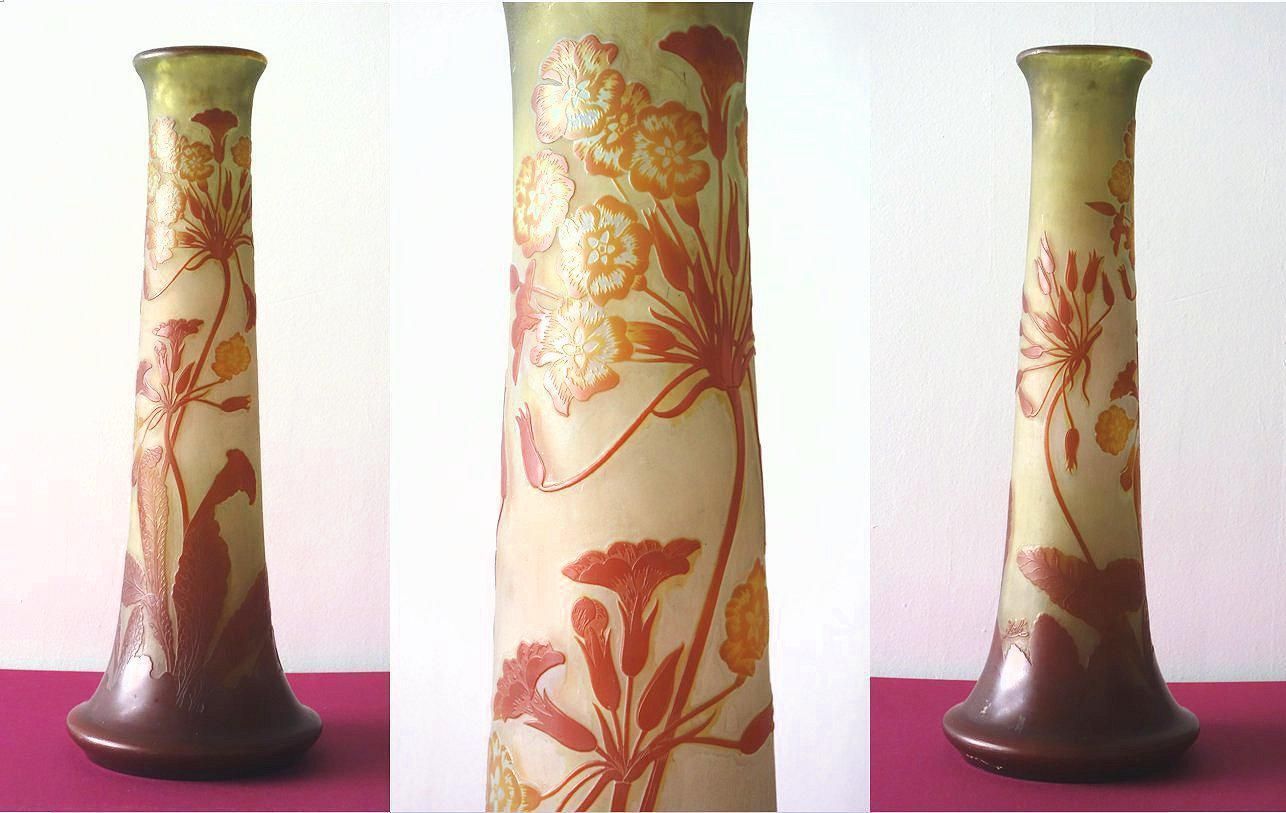 émile Galléart Nouveau French Cameo Glass 'Umbels Vase' By Emile Gallé, Nancy   63cm High