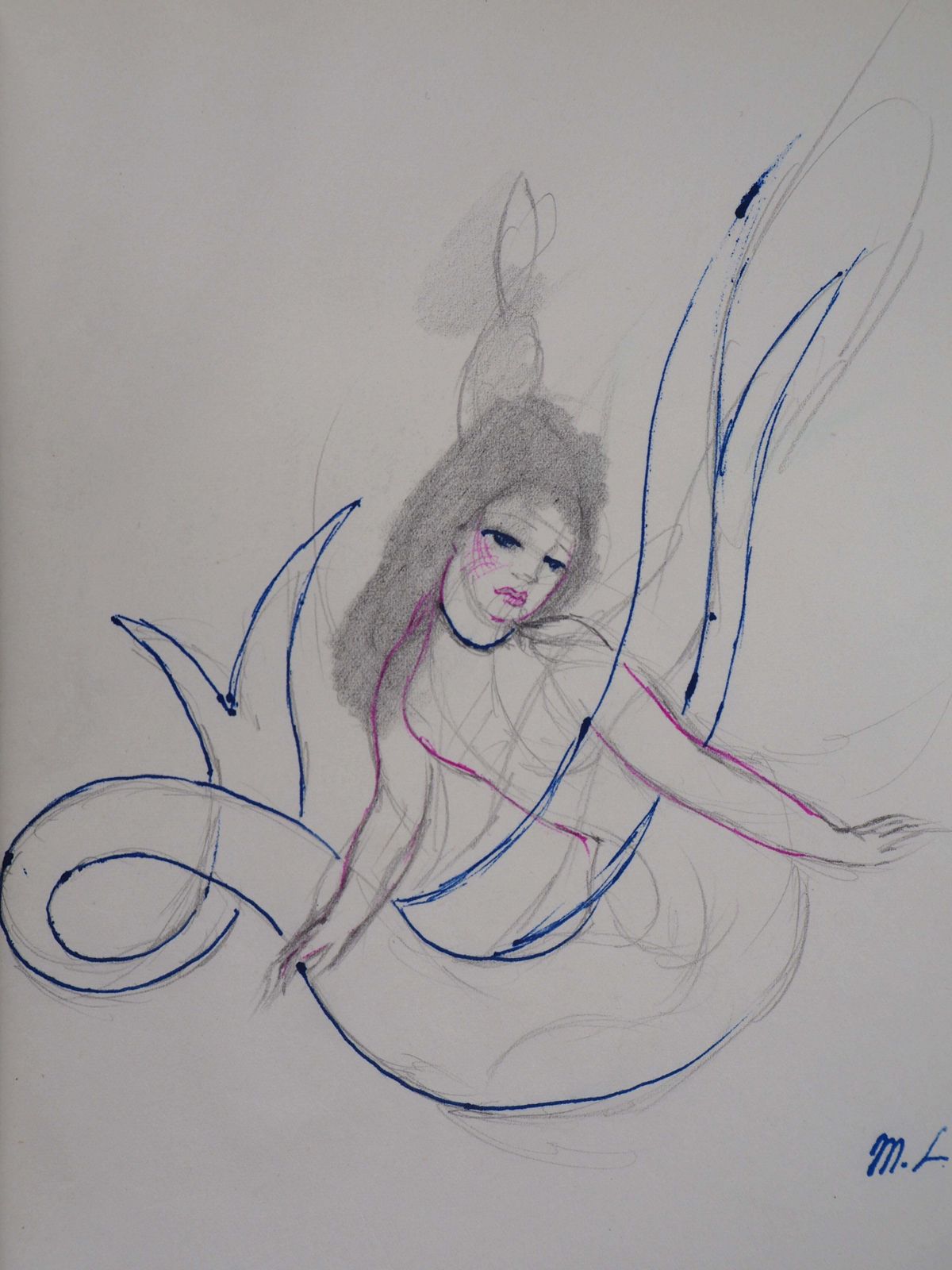 Marie Laurencinmermaid   Original Ink And Pencil Drawing, 19531953 photo for sale