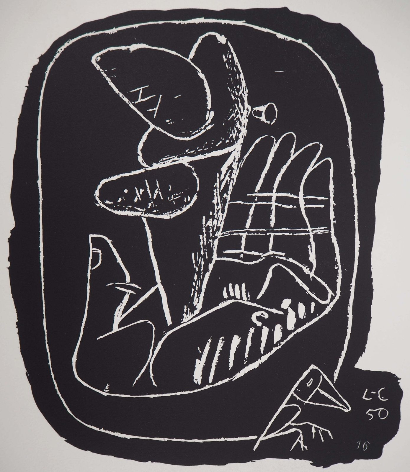 Le Corbusierhand With Enigmatic Symbol   Original Lithograph (Atelier Michel Cassé), 19641964 photo for sale