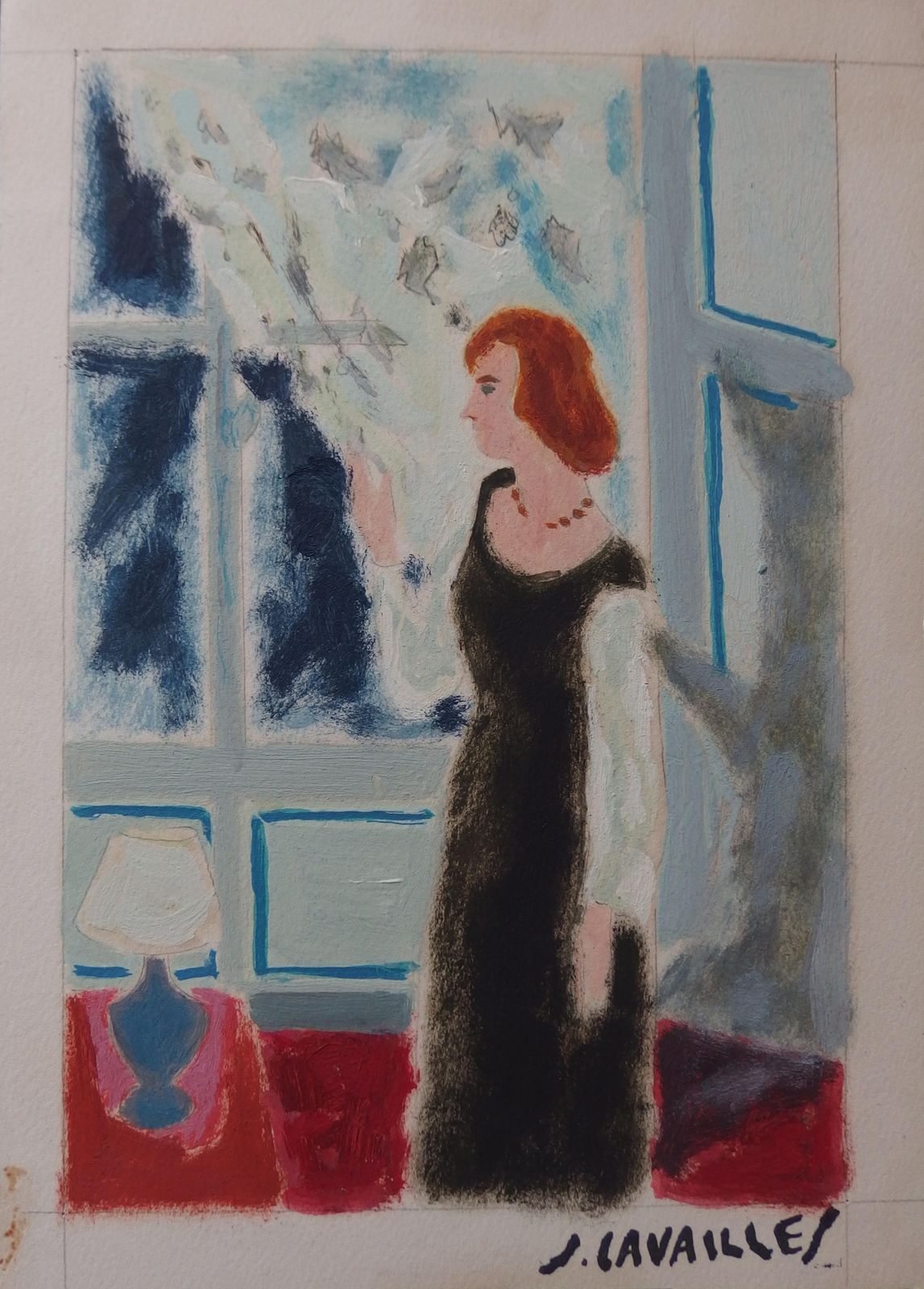 Jules Cavailleswaiting Woman   Original Painting, Handsigned