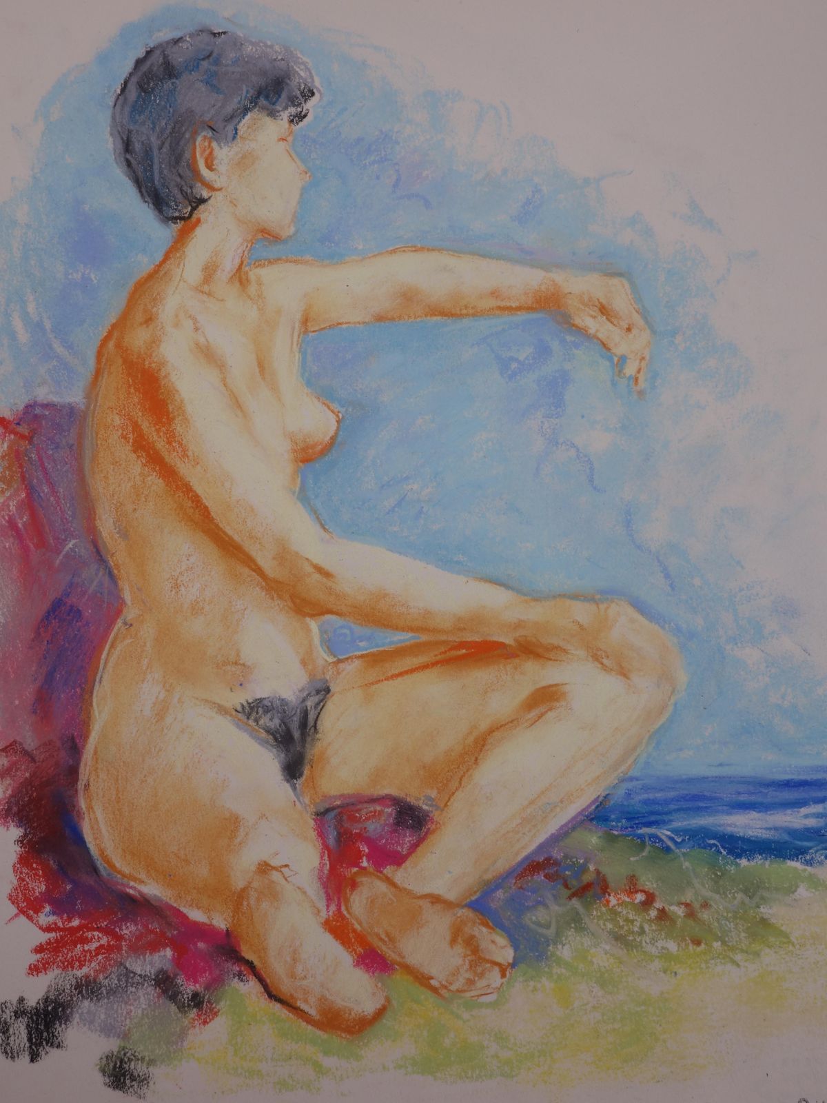 Gaston Coppensmodel Looking At The Sea   Original Charcoals Drawing photo for sale