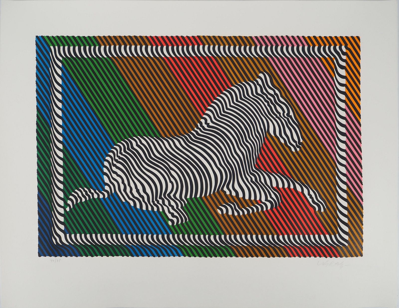 Victor Vasarelyzebra On A Rainbow (Op Art)   Original Lithograph, Handsigned1984