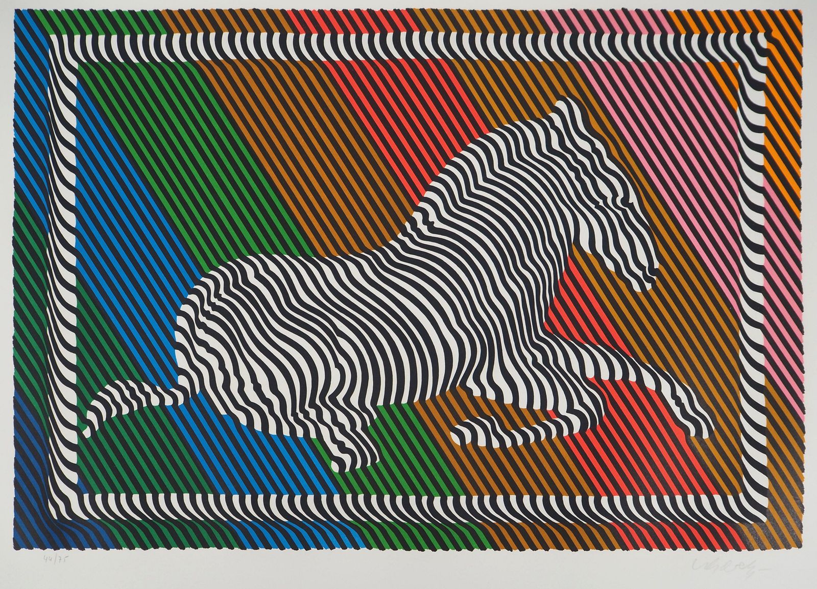 Victor Vasarelyzebra On A Rainbow (Op Art)   Original Lithograph, Handsigned1984 photo for sale