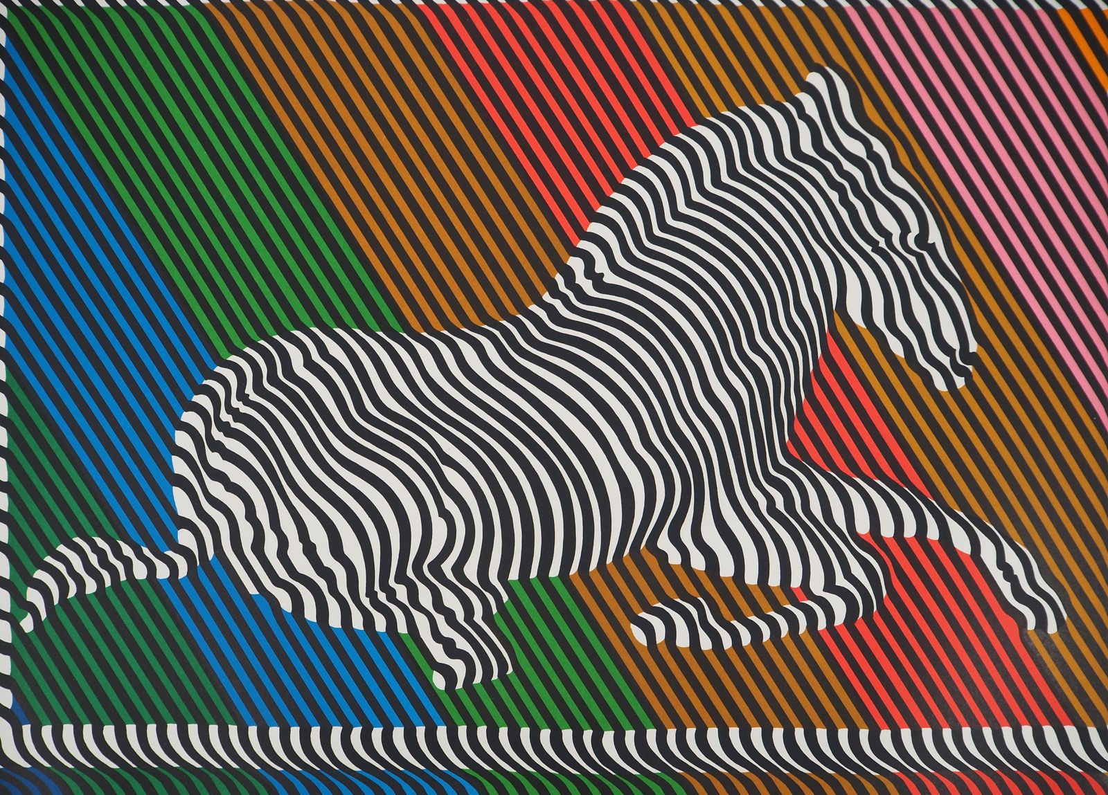 Victor Vasarelyzebra On A Rainbow (Op Art)   Original Lithograph, Handsigned1984 photo 1275.0
