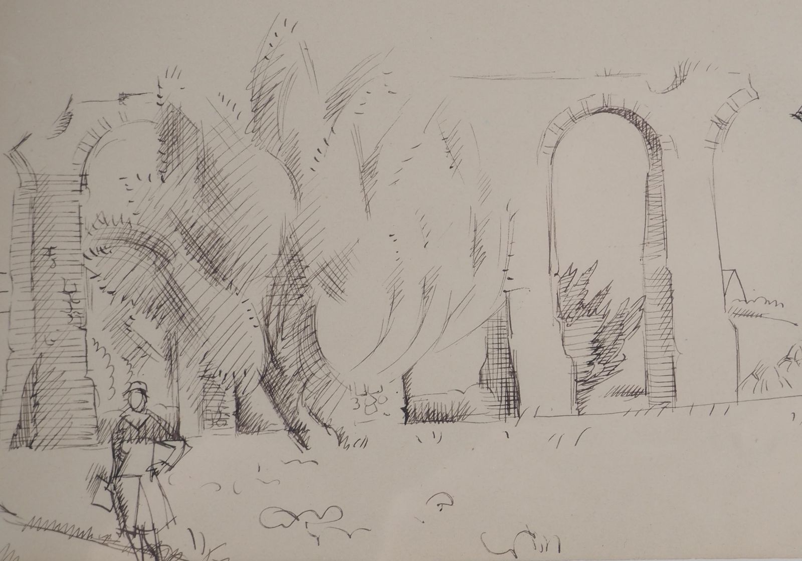 André Lhoteroman Remains : Bridge In Provence   Original Ink Drawing, Signed photo Art