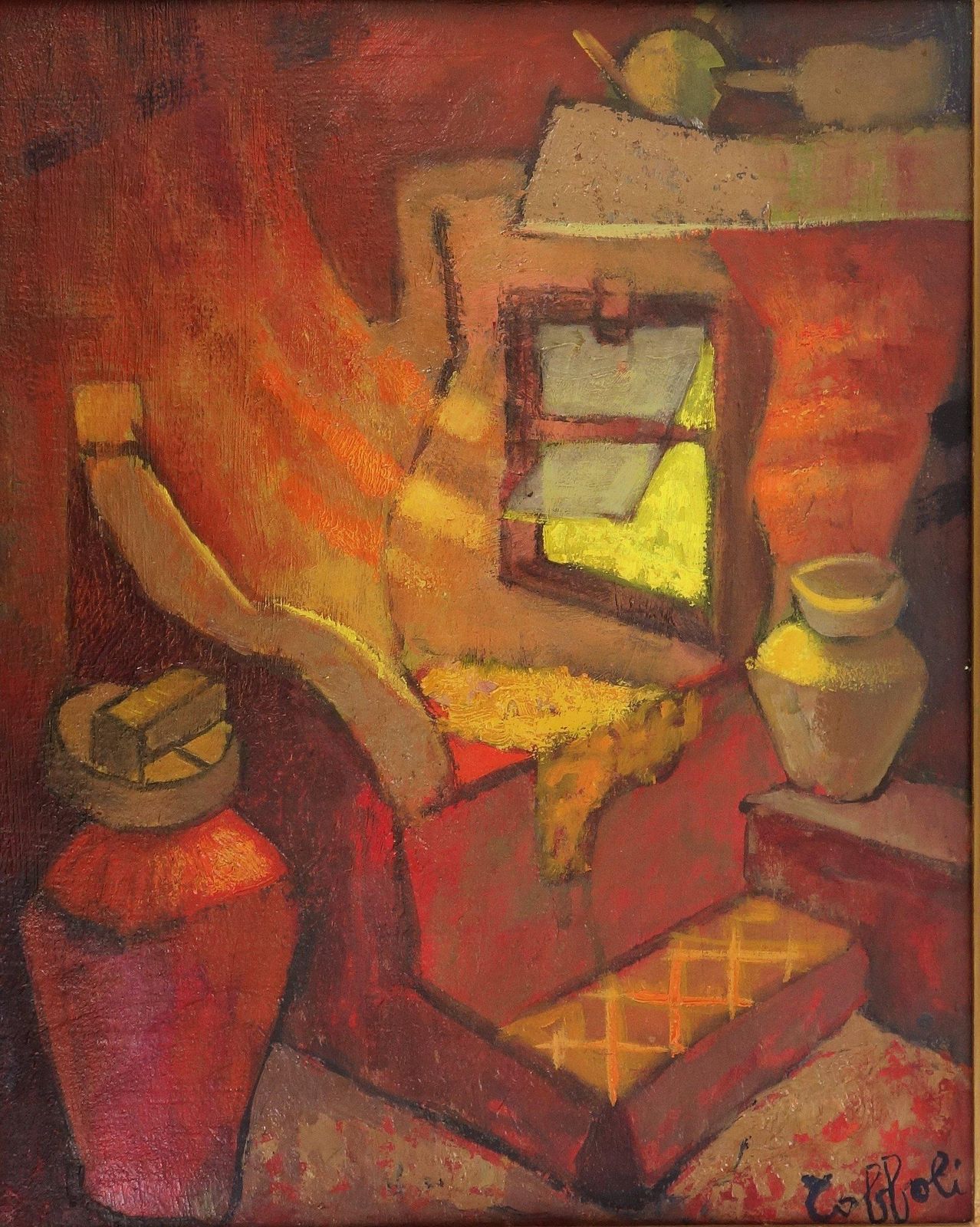 Louis Toffolismall Orange Room In Italy   Original Oil Painting   Signed photo Art