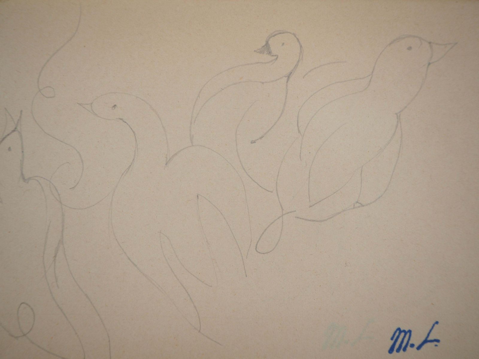 Marie Laurencinart Deco Gooses And Ducks   Original Pencil Drawing photo for sale
