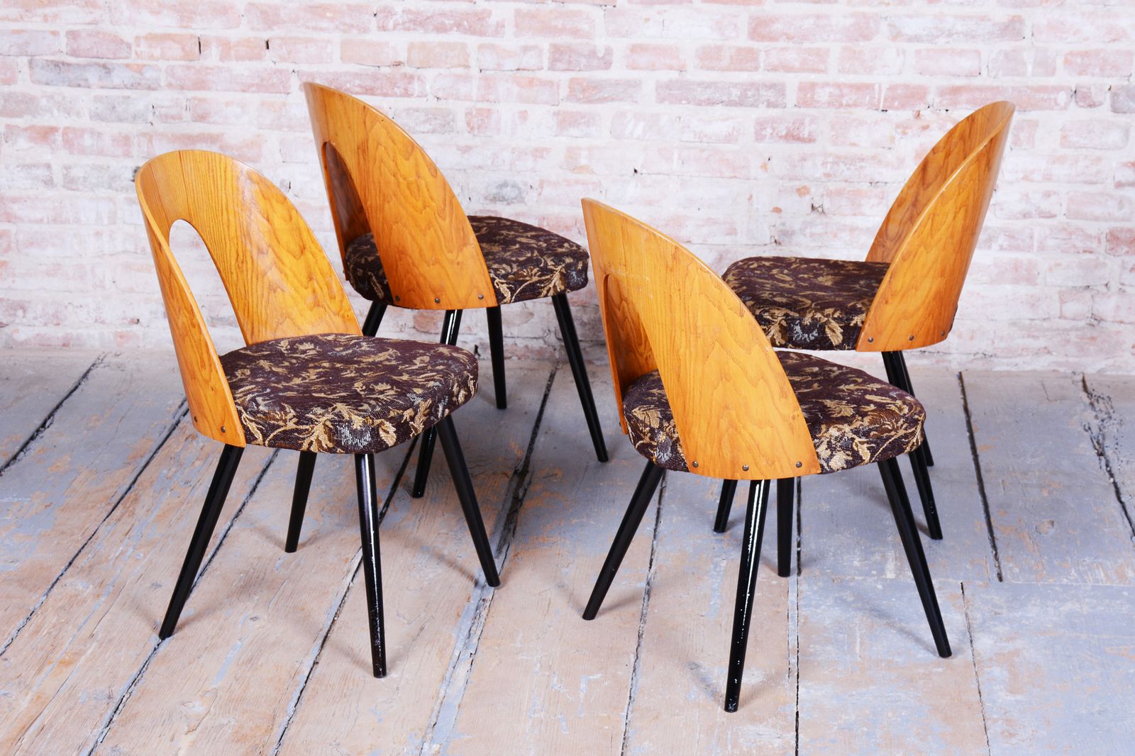 Set Of Four Restored Mid Century Chairs, Beech, Oak, Slovakia, 1950 1959 photo Furniture