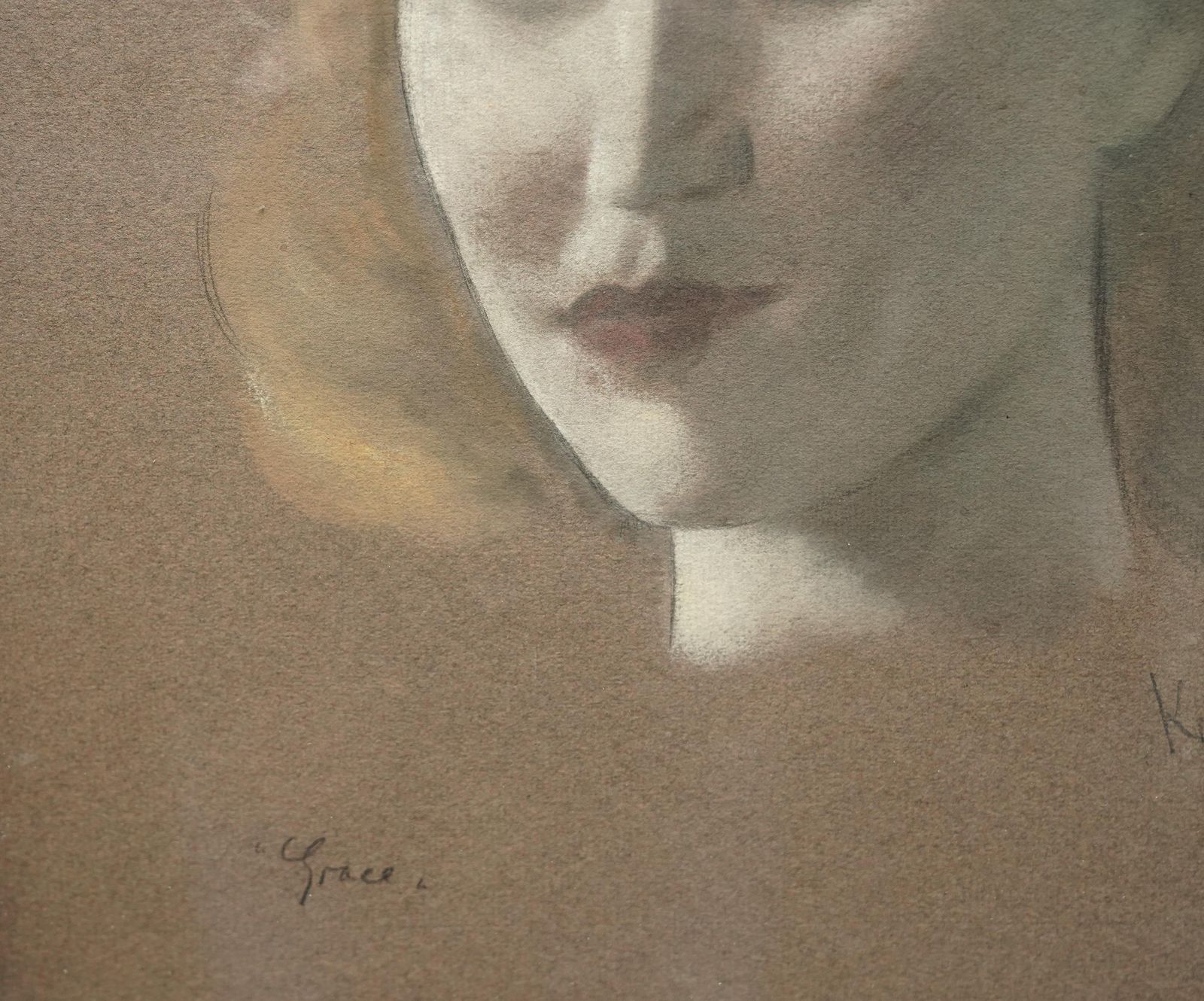 Jacob Kramerportrait Of Grace   British 1920's Art Female Chalk Portraitcirca 1920 photo vintage