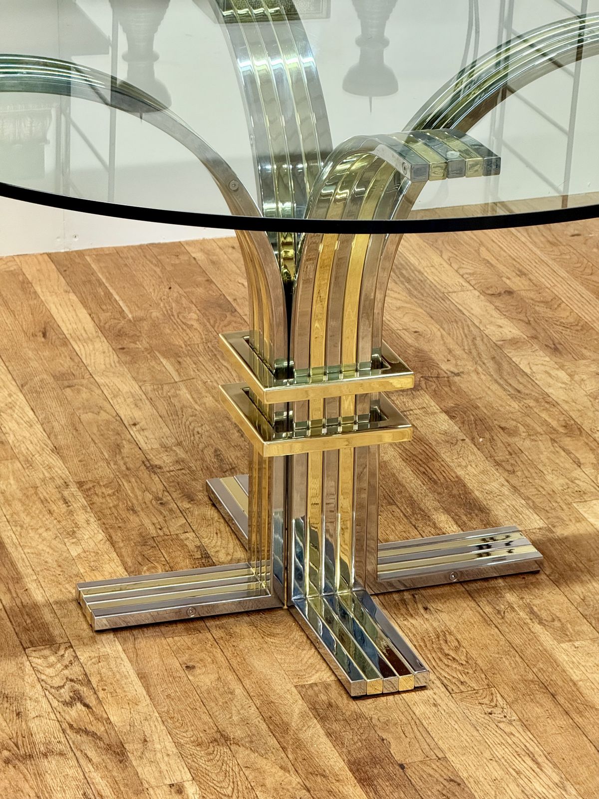 Italian Hollywood Regency Chrome & Gilt Glass Centre Table By Renato Zevi For Banci Firenze photo Furniture