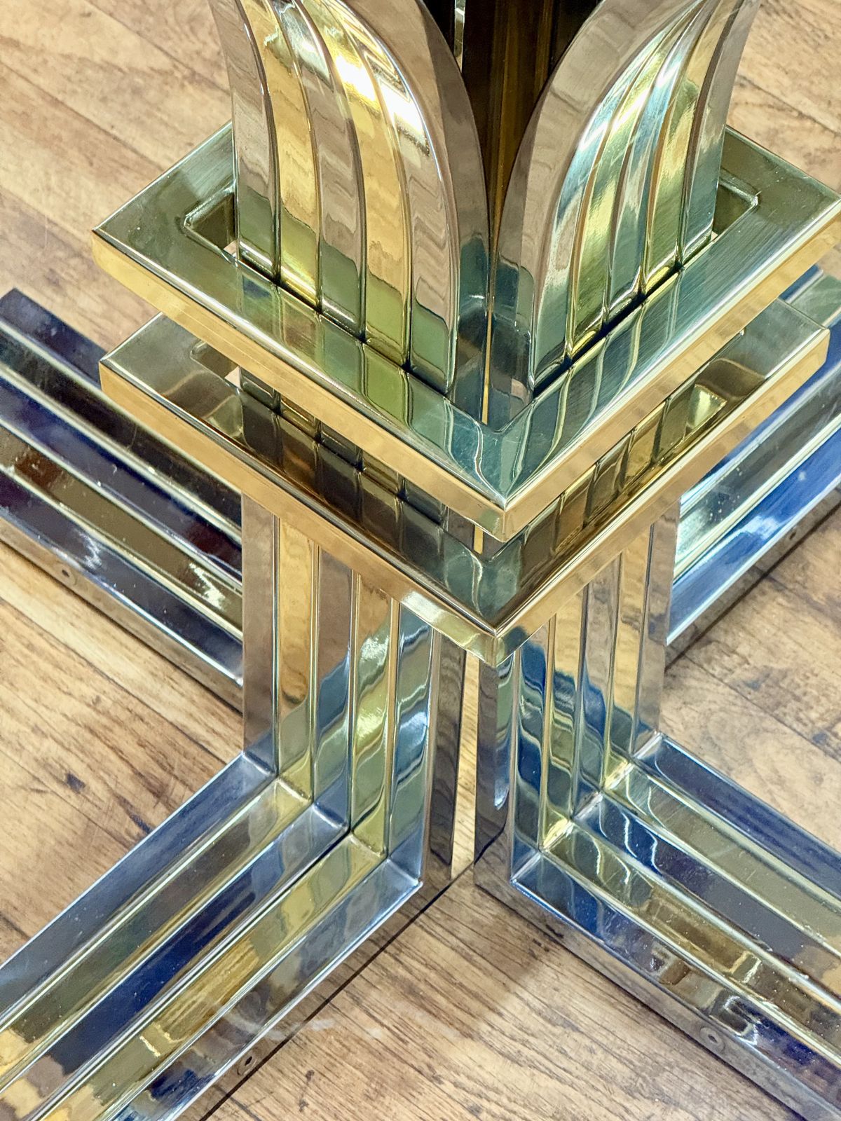 Furniture Italian Hollywood Regency Chrome & Gilt Glass Centre Table By Renato Zevi For Banci Firenze photo