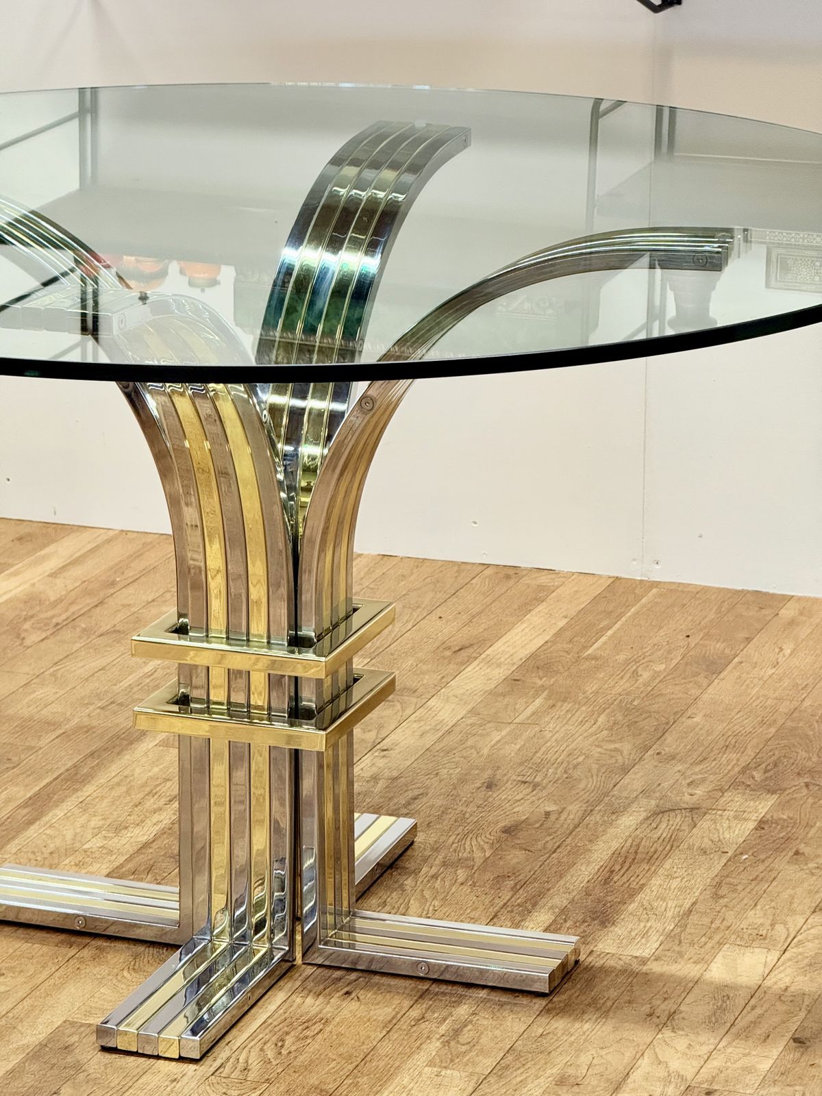 photo vinterior Italian Hollywood Regency Chrome & Gilt Glass Centre Table By Renato Zevi For Banci Firenze