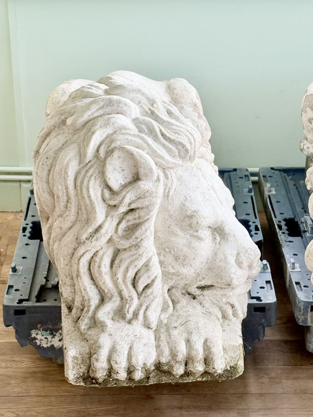 Extra Large Pair Painted Cast Stone Lions After Antonio Canova (1757 1822) photo for sale