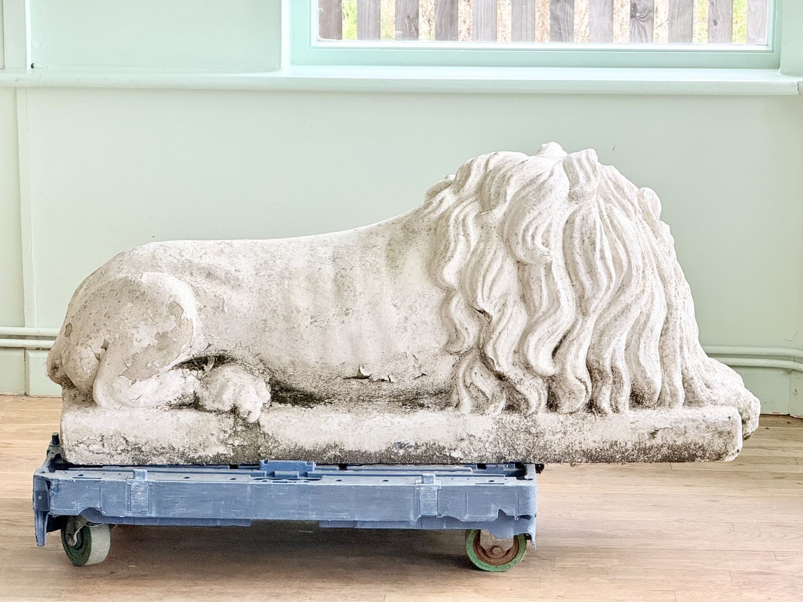 photo furniture Extra Large Pair Painted Cast Stone Lions After Antonio Canova (1757 1822)