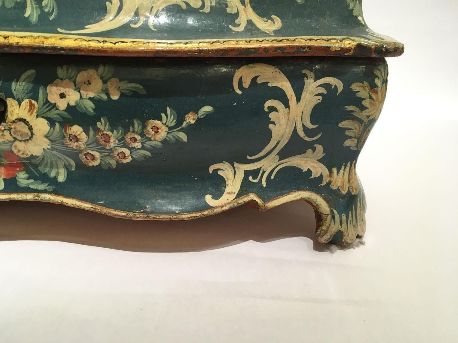 1750 Venezia Italy Blue Lacquered Wooden Box With Flowers And Figures photo Home Decor