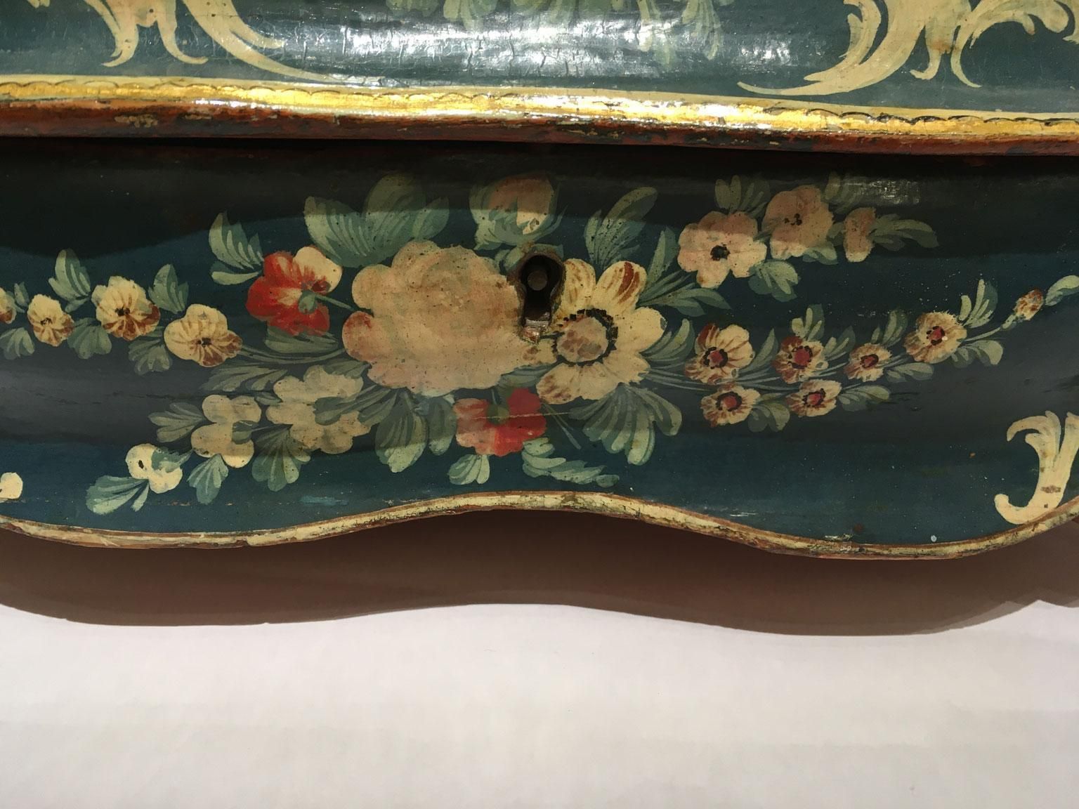 1750 Venezia Italy Blue Lacquered Wooden Box With Flowers And Figures photo 33994.0
