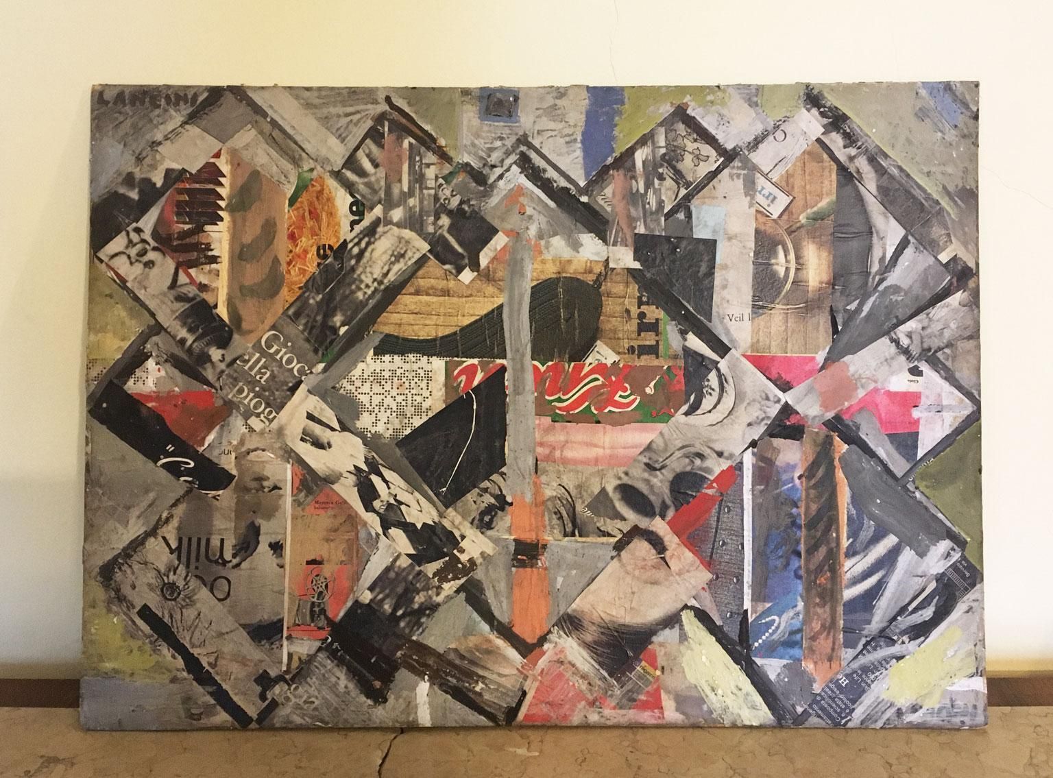 1960 Italy Abstract Painting And Paper Collage By Ermete Lancini photo furniture